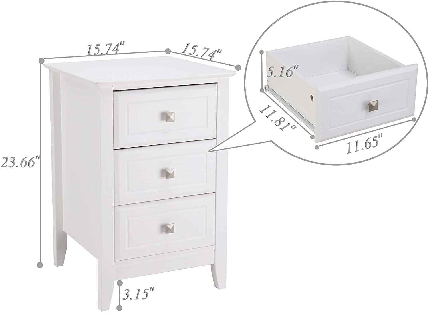 Bonnlo Upgraded White Nightstand with 3 Drawers - Modern Bedroom Night Stand Set of 2, Wooden Bedside Table for Small Spaces, College Dorm, Kids Room & Living Room - 23.6 Inch Height - Perfect for Storing Books, Lamps & Bedroom Essentials