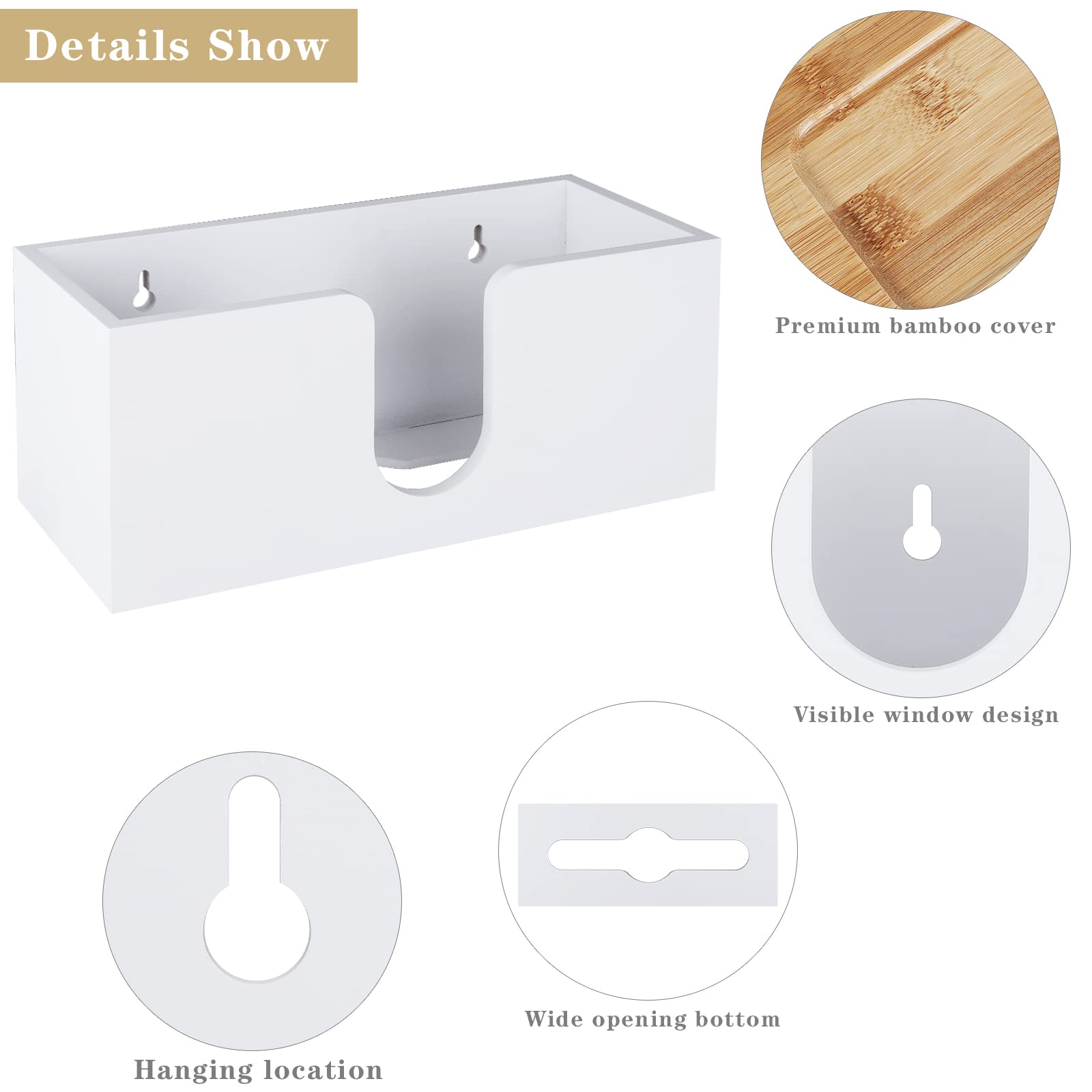 Premium Wooden Paper Towel Holder with Lid - Countertop & Wall Mounted Napkin Dispenser for Kitchen, Bathroom, Office - White (Space-Saving, Hygienic Storage Solution)