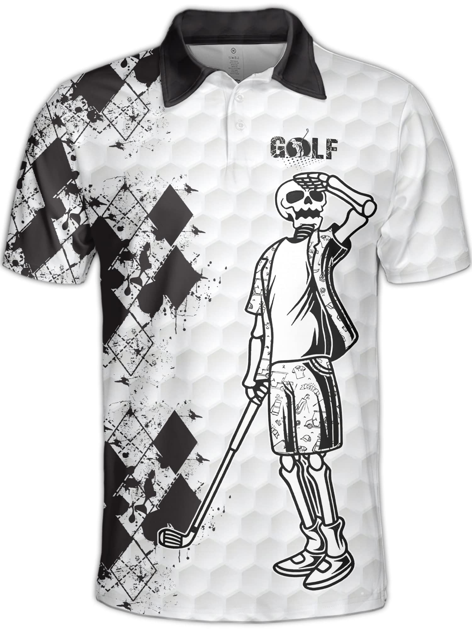 **Funny Skull Golf Polo Shirts for Men - Cool & Crazy Printed Golf Shirts - Perfect Golf Gifts for Dad, Husband & Friends - Ideal for Golf Tournaments, Casual Wear & Gifting**