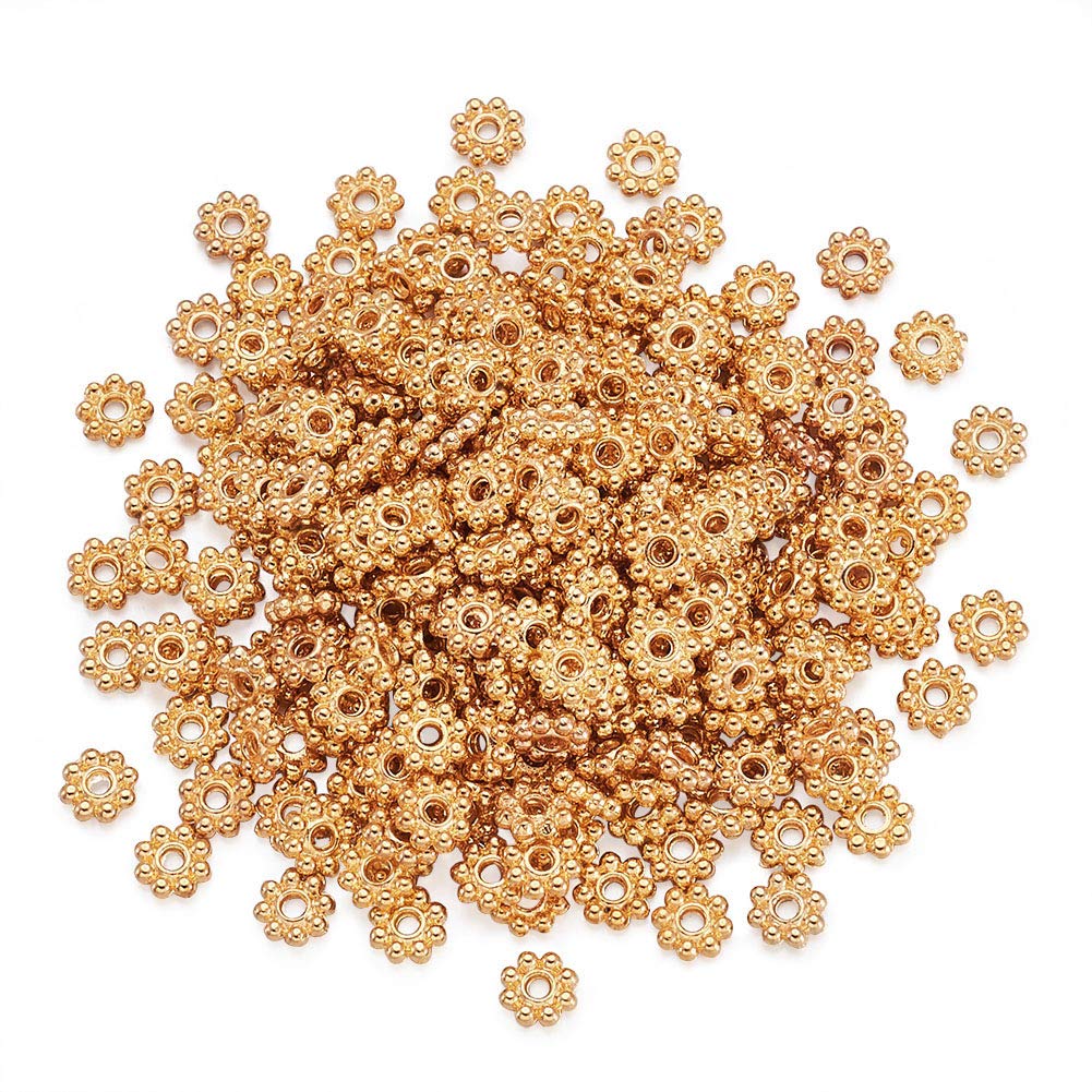 Craftdady 300Pcs 5x1.5mm Golden Daisy Flower Spacer Beads with Snowflake Charms - 1mm Hole for DIY Jewelry Making, Necklaces, Bracelets & Earrings - Perfect for Handmade Gifts and Craft Projects
