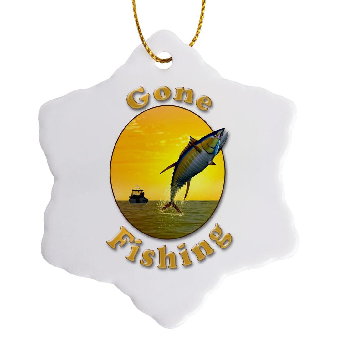 3D Rose Gone Letters Fishing Boat & Tuna Snowflake Christmas Ornament - Perfect for Holiday Tree Decor, Winter Home Decoration & Festive Gift Giving