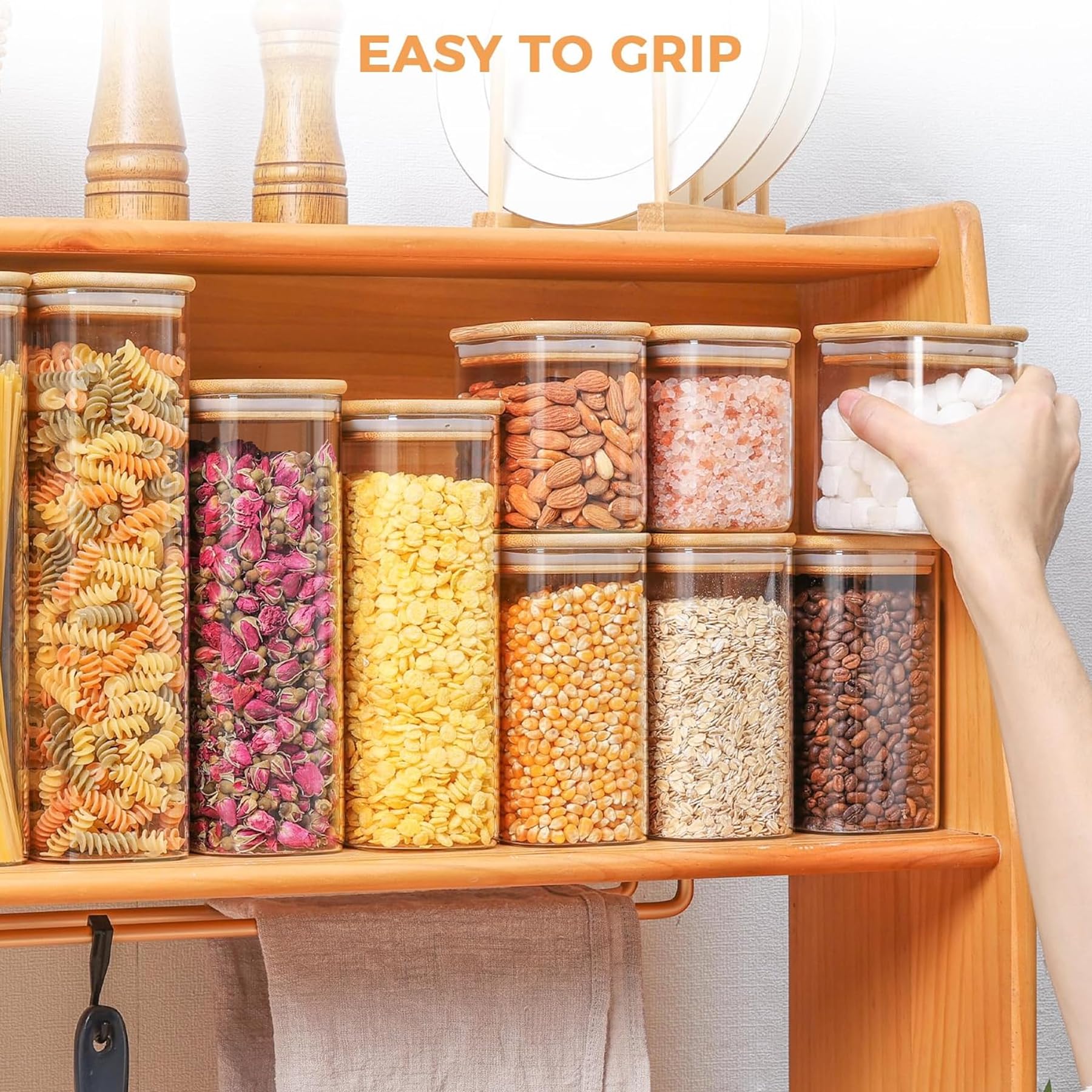 ComSaf 63oz Rectangle Glass Food Storage Containers with Bamboo Lids - Set of 3 Airtight Pantry Organizers for Flour, Pasta, Coffee Beans - Perfect for Kitchen, Baking & Meal Prep Organization