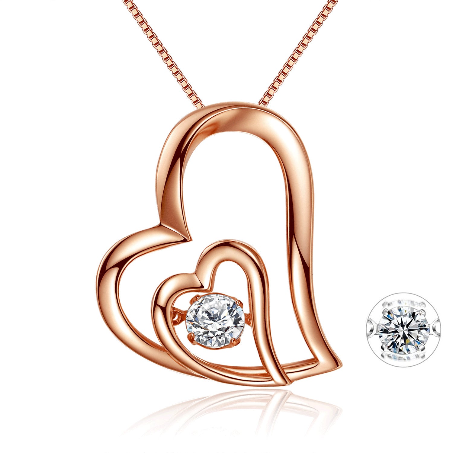 MABELLA Rose Gold Dancing Twinkle Necklace with Double Love Heart Pendant - Elegant Women's Jewelry Gift for Her | Perfect for Anniversaries, Valentine's Day & Romantic Occasions