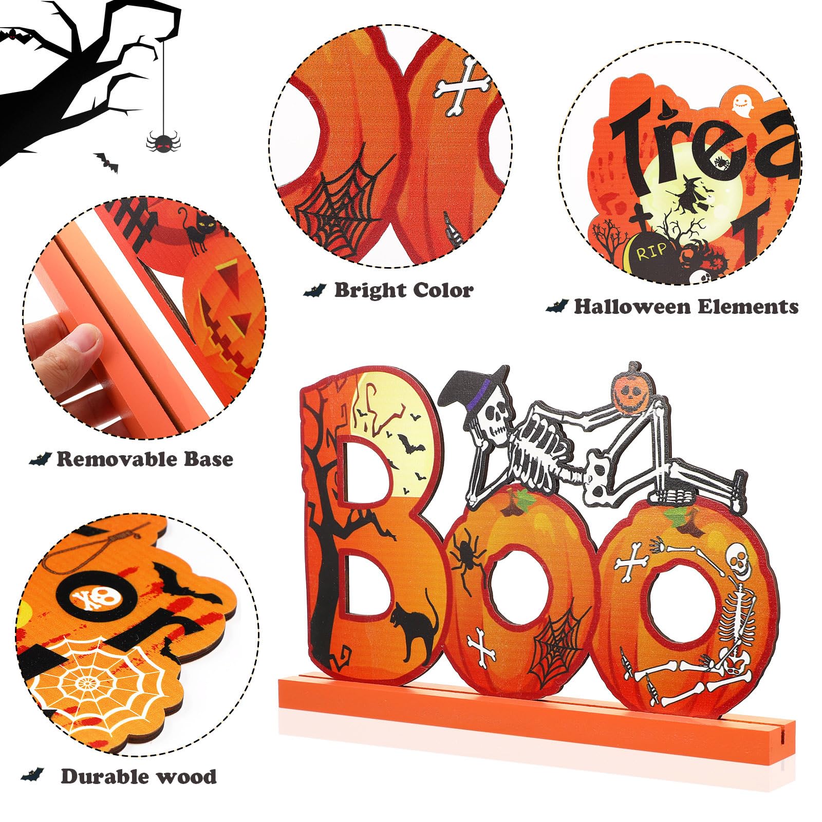 3-Piece Halloween Table Decor Set - Wooden Pumpkin Centerpiece with 'Boo' Sign for Halloween Party, Dinner, Coffee Table & Tier Tray Decor (11x7.7 Inch) | Spooky Home Decor for Fall Celebrations & Seasonal Gatherings