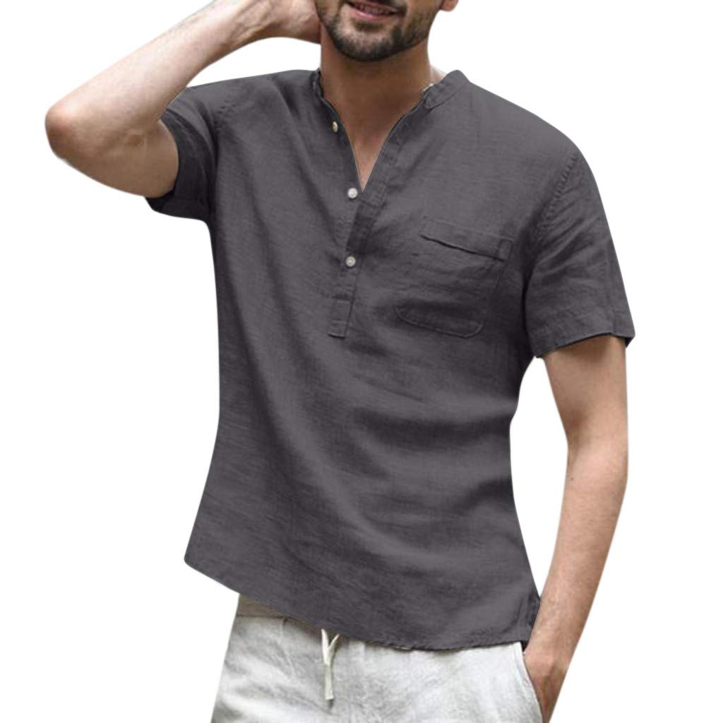 Vintage Linen Cotton Men's Baggy T-Shirt - Retro Short Sleeve Blouse Top for Men - Casual Summer Wear, Beach Outfit & Street Style Fashion