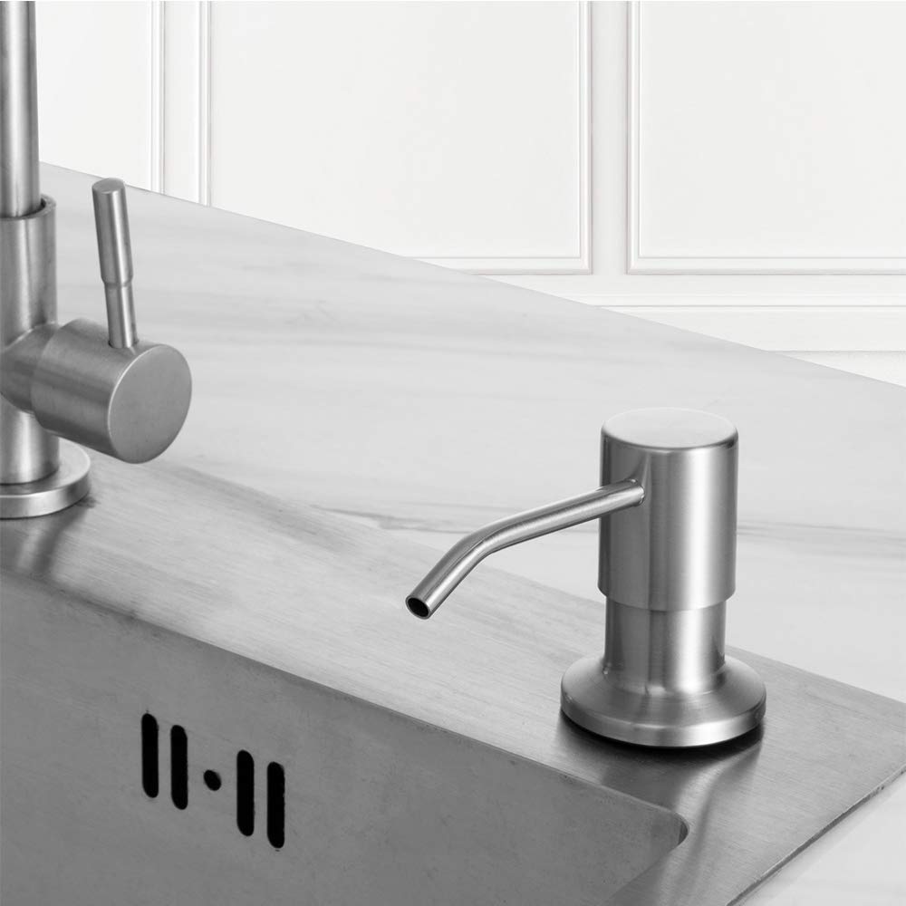 Stainless Steel Built-in Kitchen Sink Soap Dispenser - 17oz Brushed Nickel Lotion & Soap Dispenser for Bathroom & Kitchen | Modern Touch-Free Design for Hygienic Hand Washing