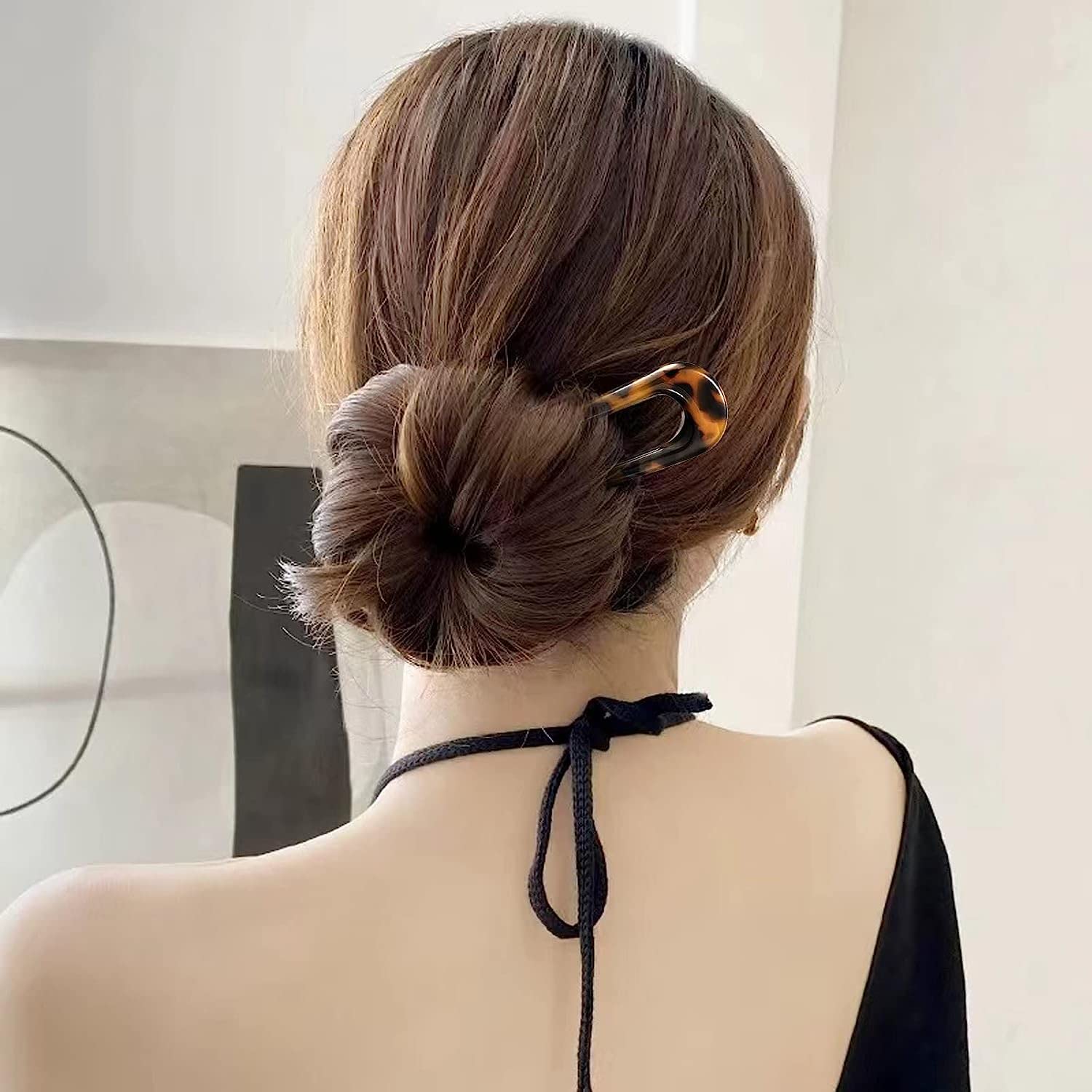 MIZORRI French Hair Fork - Tortoise Shell U Shape Updo Hair Pins for Thin & Thick Hair - 4.7 Inch Classic Cellulose Acetate 2 Prong Bun Hair Sticks - Women's Chignon Hair Accessories - Perfect for Weddings, Parties & Everyday Elegant Hairstyles