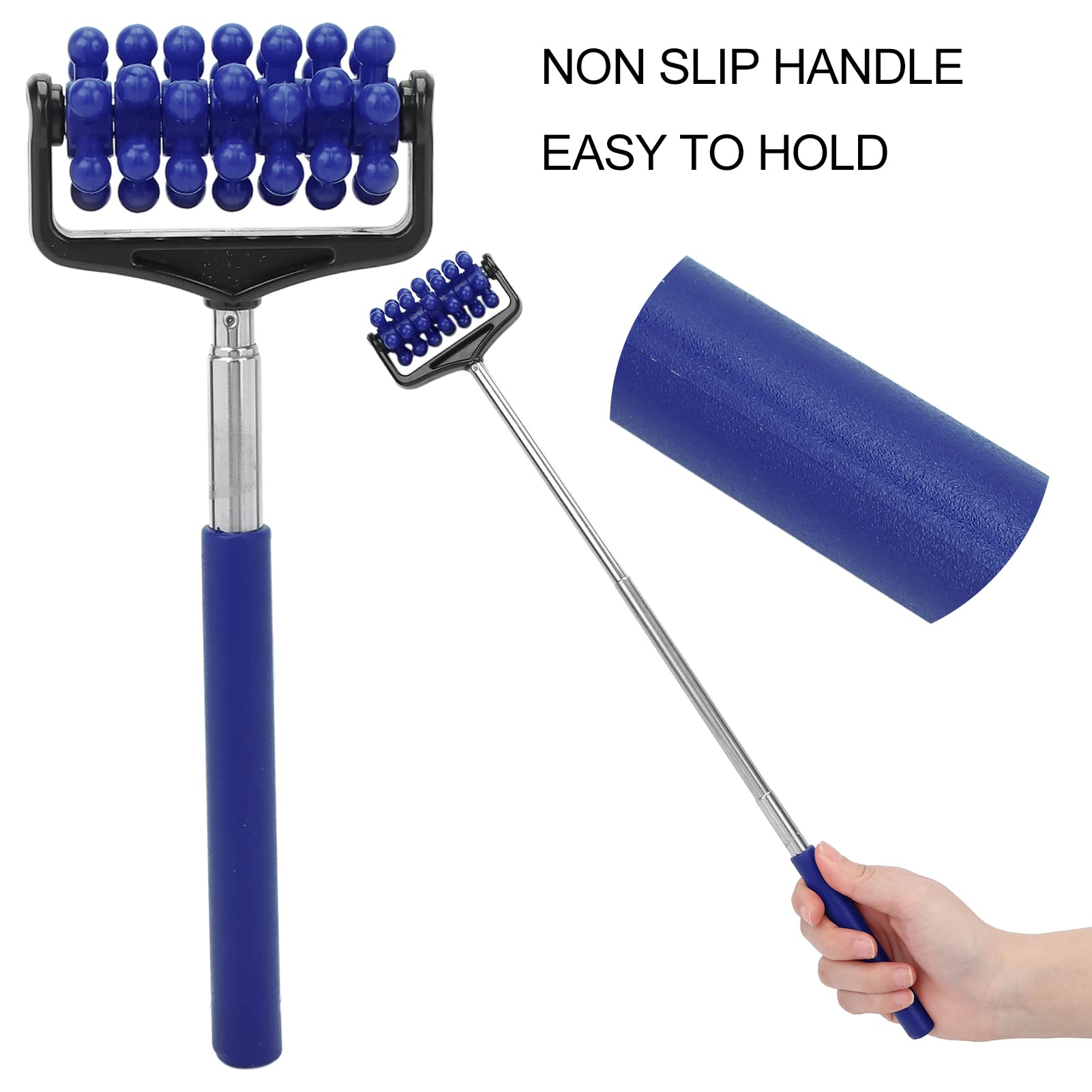 Telescopic Back Massage Roller Stick - Adjustable Rubber Muscle Massager for Neck, Arm, Leg & Back Pain Relief - Perfect for Post-Workout Recovery & Home Relaxation (Navy Blue) - Ideal for Athletes, Office Workers & Stress Relief