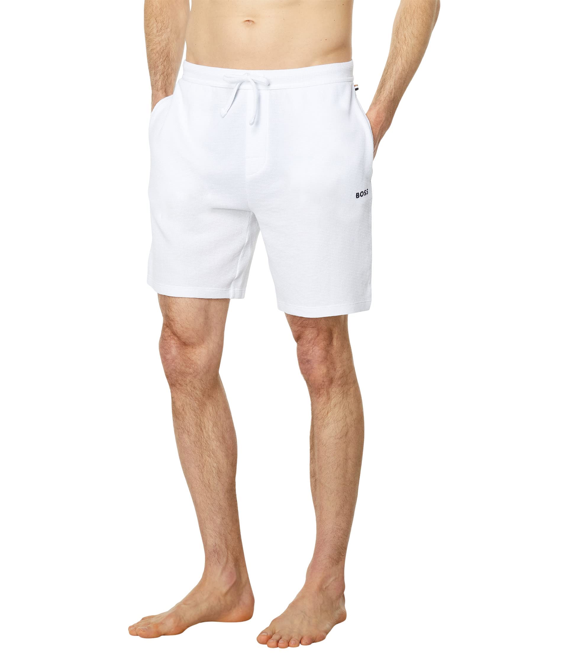 BOSS Men's Waffle Contrast Logo Lounge Shorts - Comfortable Cotton Casual Shorts for Home, Gym & Outdoor Activities