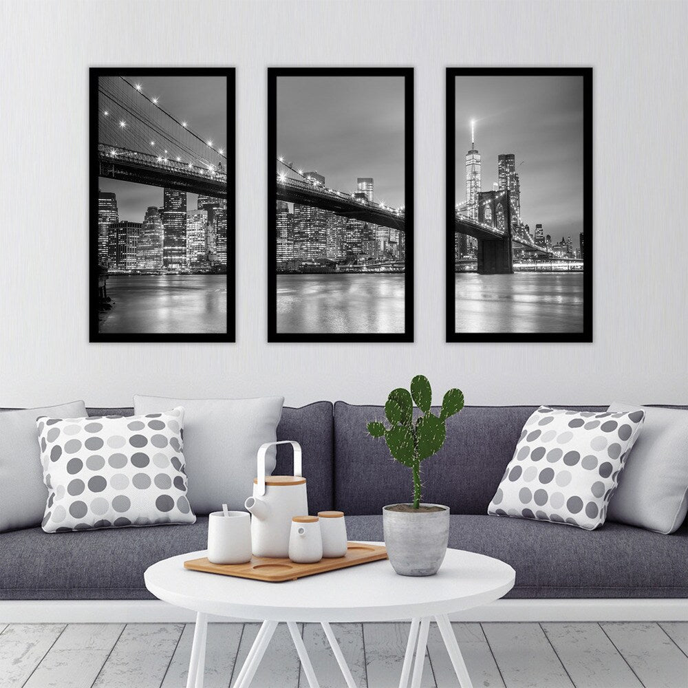New York Skyline Framed Plexiglass Wall Art Set of 3 - Modern Home Decor for Living Room, Bedroom & Office