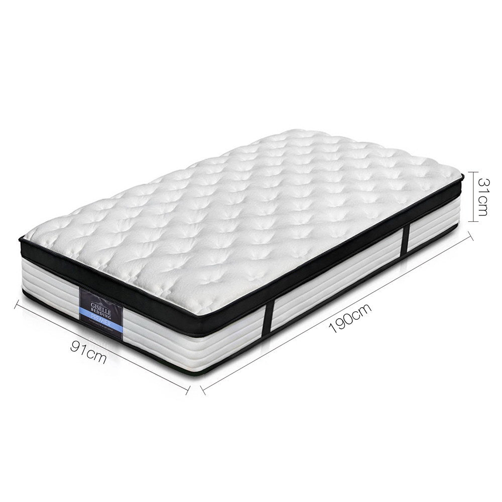 Devon Euro Top Pocket Spring Mattress - 12.2 Inch Thick Single Size for Bedroom, Guest Room & Dorm | Premium Support & Comfort for Back Pain Relief