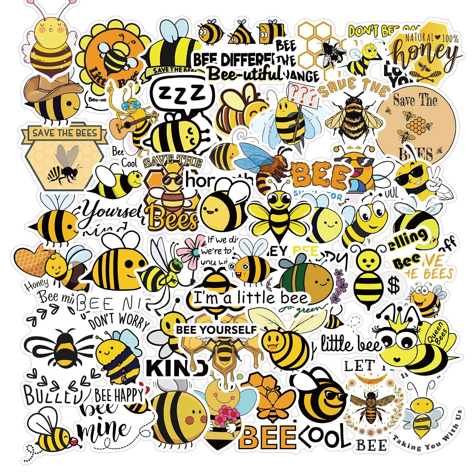 50PCS Cute Bee Stickers - Funny Animal Motivational Stickers for Water Bottles, Laptops, Journals & DIY Crafts - Inspirational 'Be Yourself' Aesthetic Decals for Teens & Adults