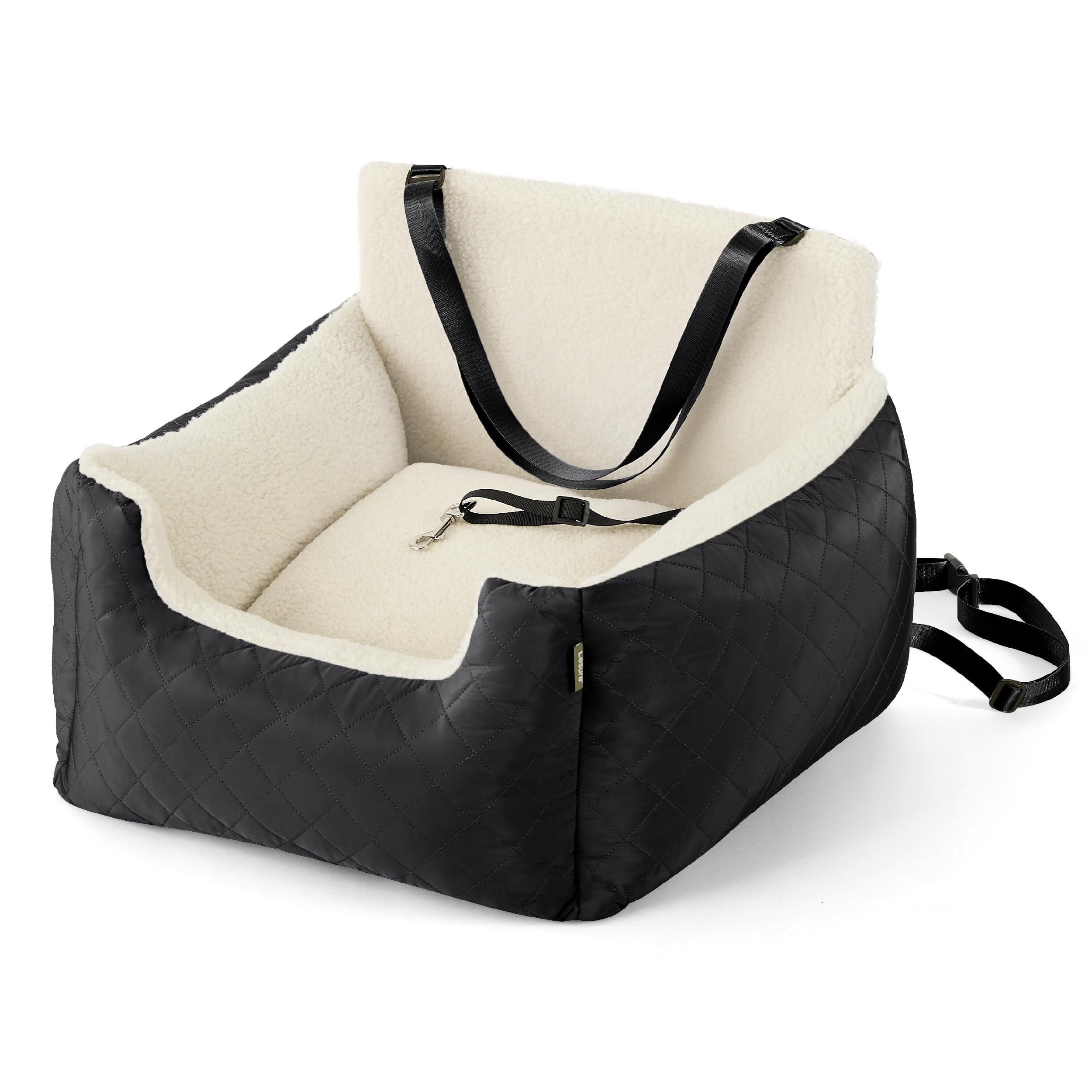 **Waterproof Small Dog Car Booster Seat - Travel Pet Carrier Bed with Clip-On Leash for Medium Dogs (54.5x49.5x38cm, Black) - Perfect for Road Trips & Safe Car Rides**