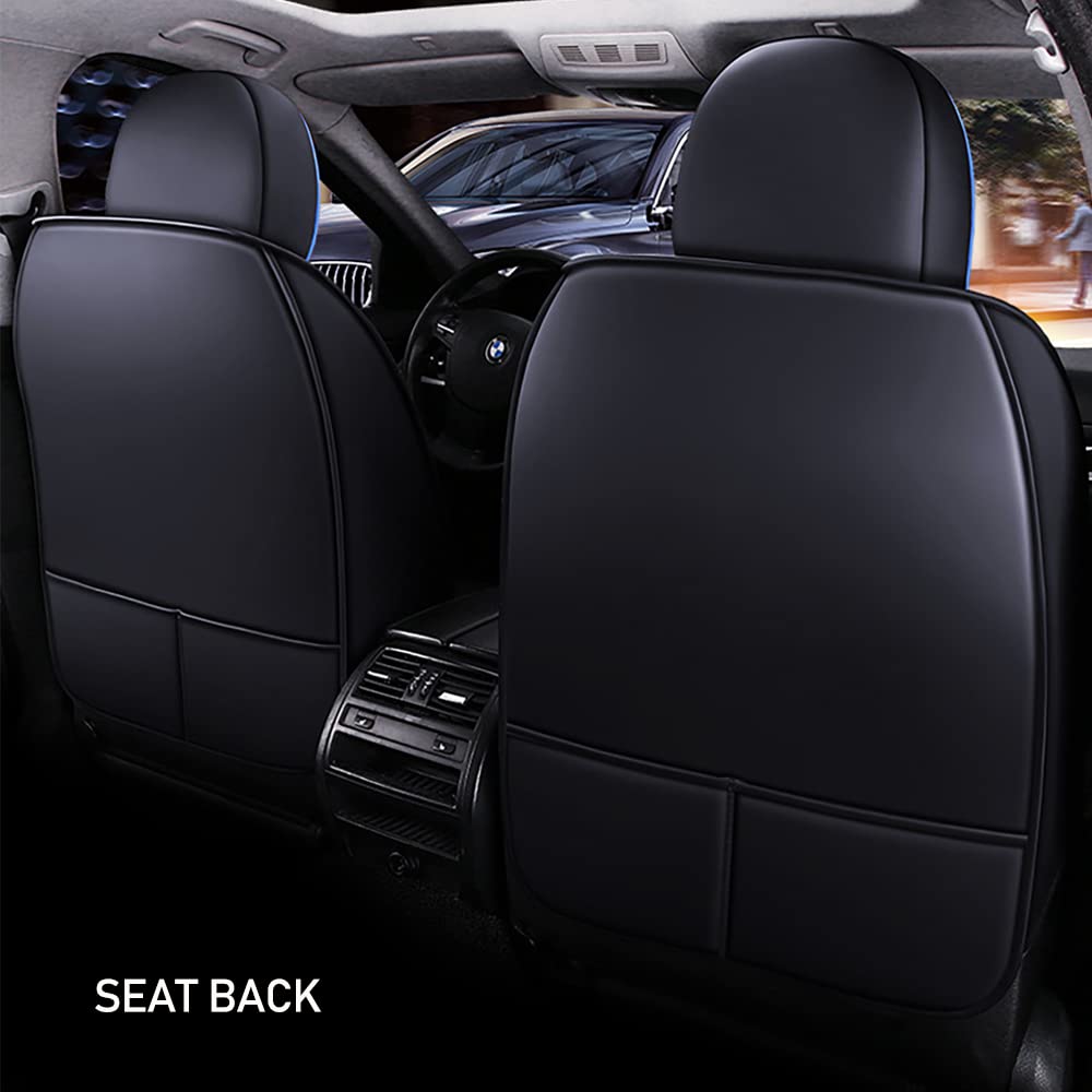 Universal Fit PU Leather Car Seat Covers Full Set for 2016 Chevy Cruze Limited - Black & Blue Stitching with Headrest & Lumbar Support - Perfect for Daily Commuting, Road Trips & Interior Protection