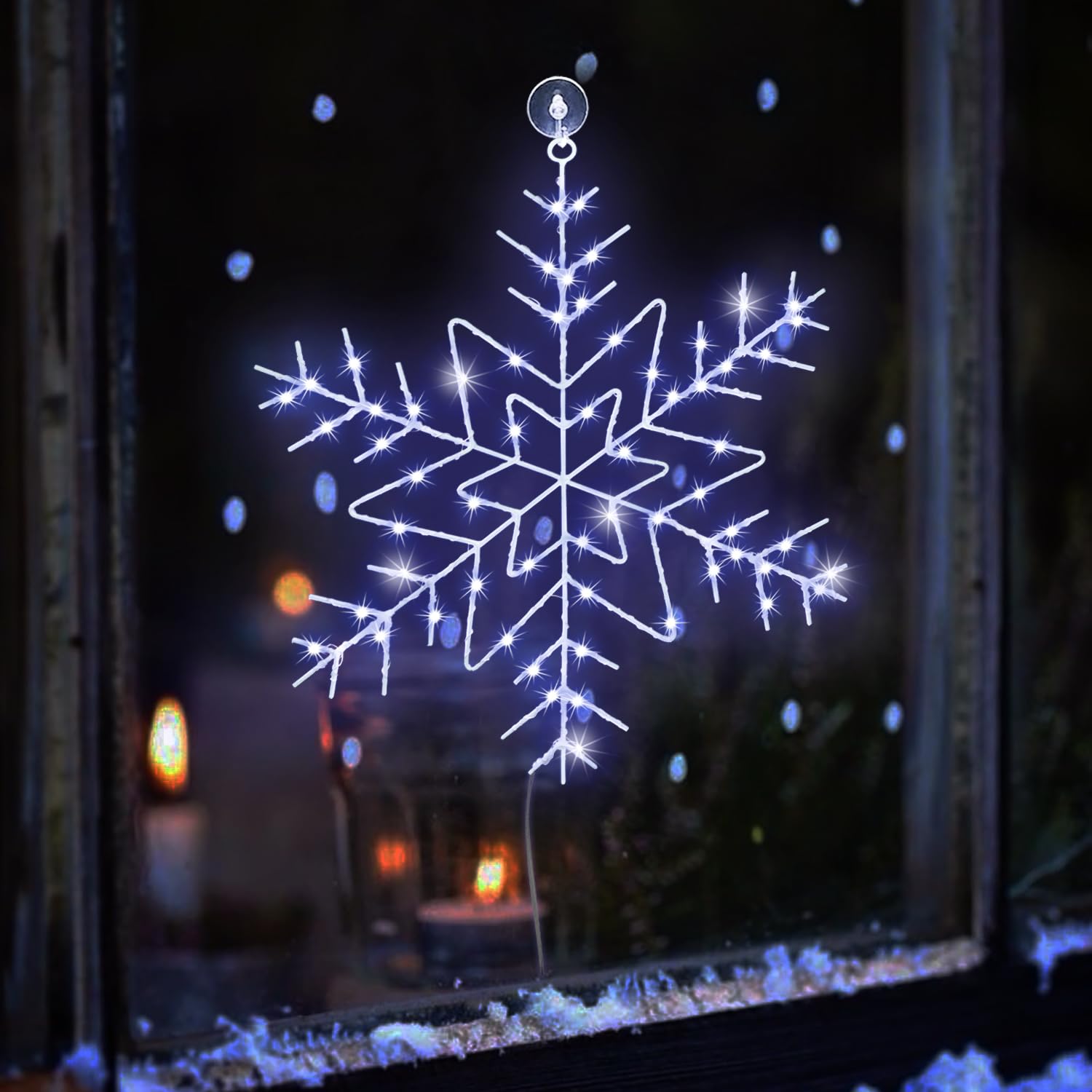 144 LED Cool White Snowflake Window Lights - 12 Inch Christmas Decor with 8 Lighting Modes & Remote Timer | USB Powered Holiday Lights for Home, Xmas Party, Winter Wedding & Indoor/Outdoor Decorations