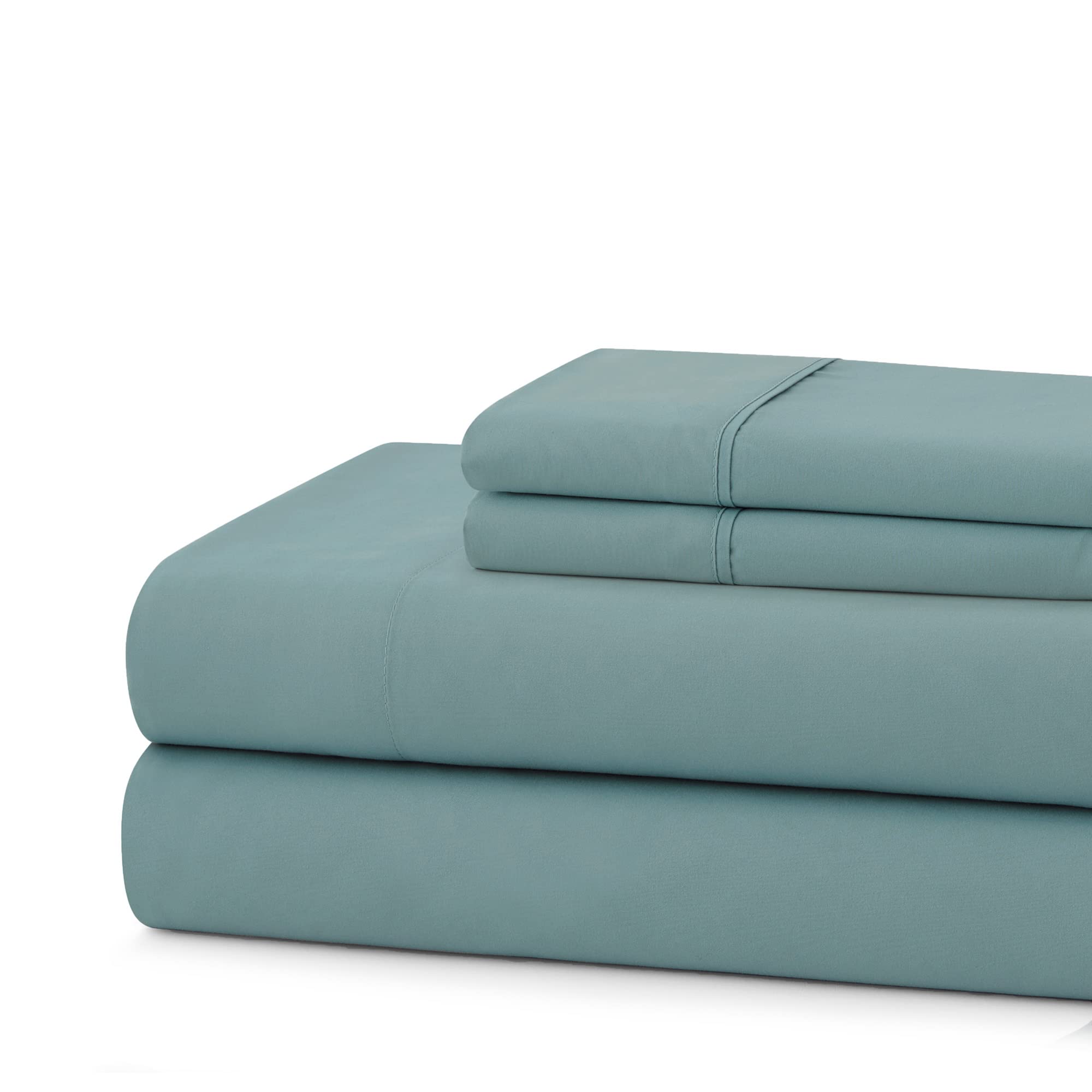 Egyptian Cotton King Size Sheet Set - 100% Cotton 600 Thread Count Soft & Breathable 4-Piece Bedding (Fitted Sheet, Flat Sheet, 2 Pillowcases) - Misty Blue - Perfect for Luxury Hotels, Master Bedrooms & Guest Rooms