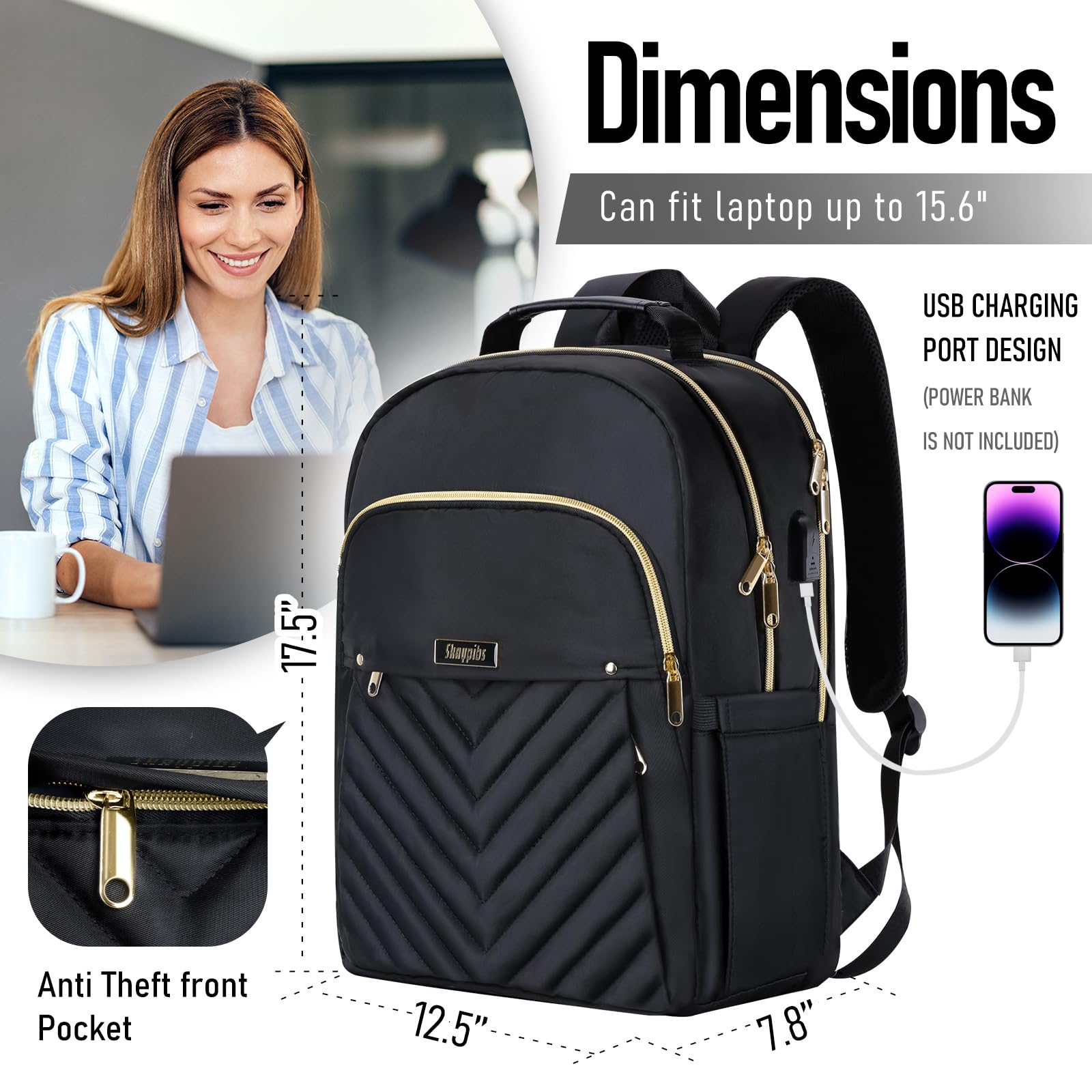 Stylish Black Backpack for Women & Girls - Durable School Backpack, College Book Bag, Daypack for High School & Travel - Perfect for Students, Commuters & Daily Use (Mochilas Escolares)