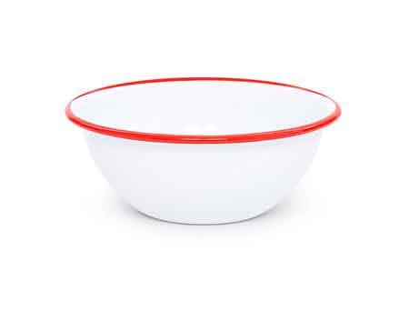 Vintage Style Enamelware Cereal or Salad Bowl with Red Rim - Perfect for Breakfast, Picnics & Farmhouse Kitchen Decor
