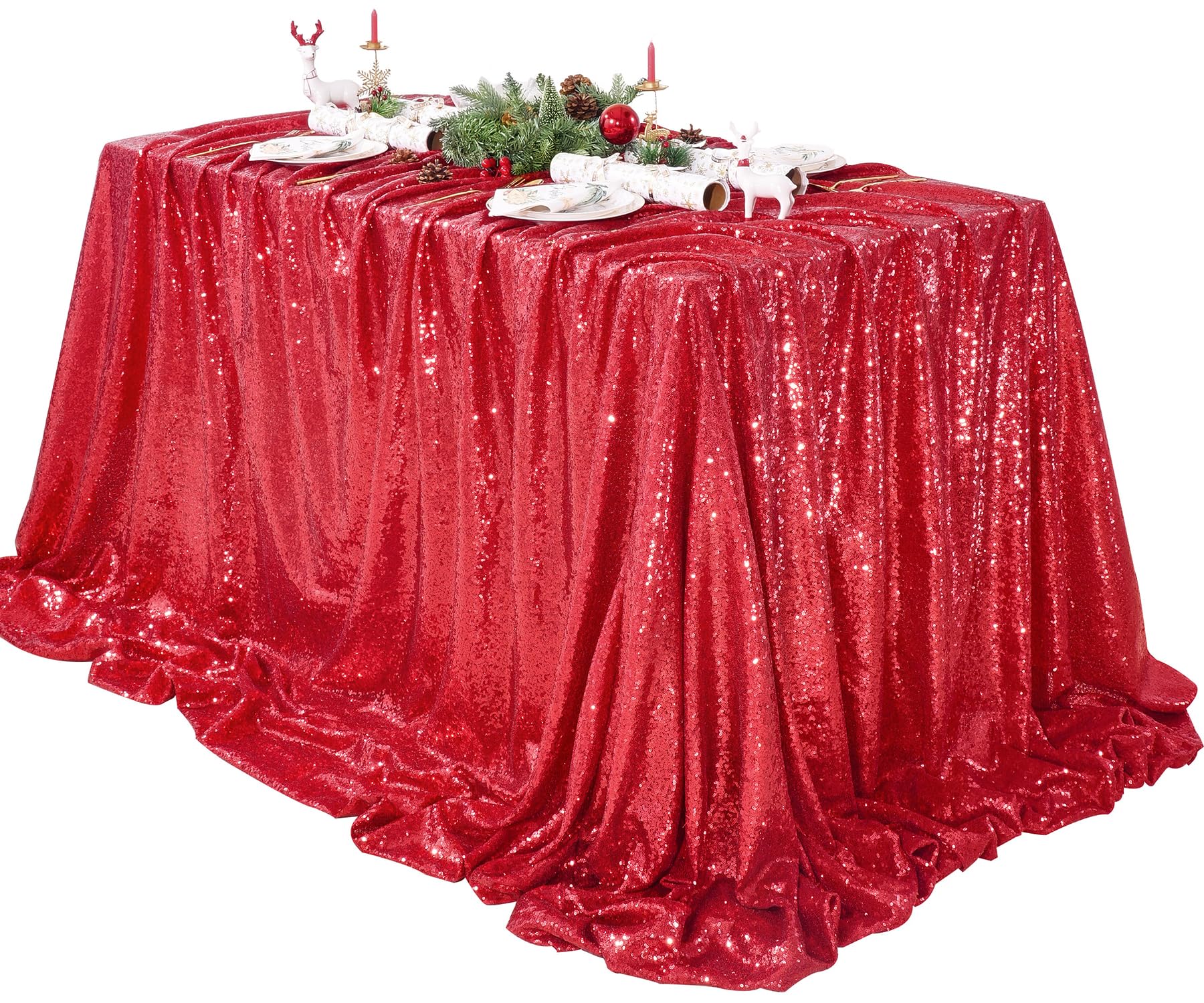 QueenDream 60x102 Inch Red Sequin Glitter Tablecloth - Elegant Party Table Cover for Bridal Shower, Birthday, Engagement, Wedding Decorations | Perfect for Banquet, Reception, and Celebration Decor