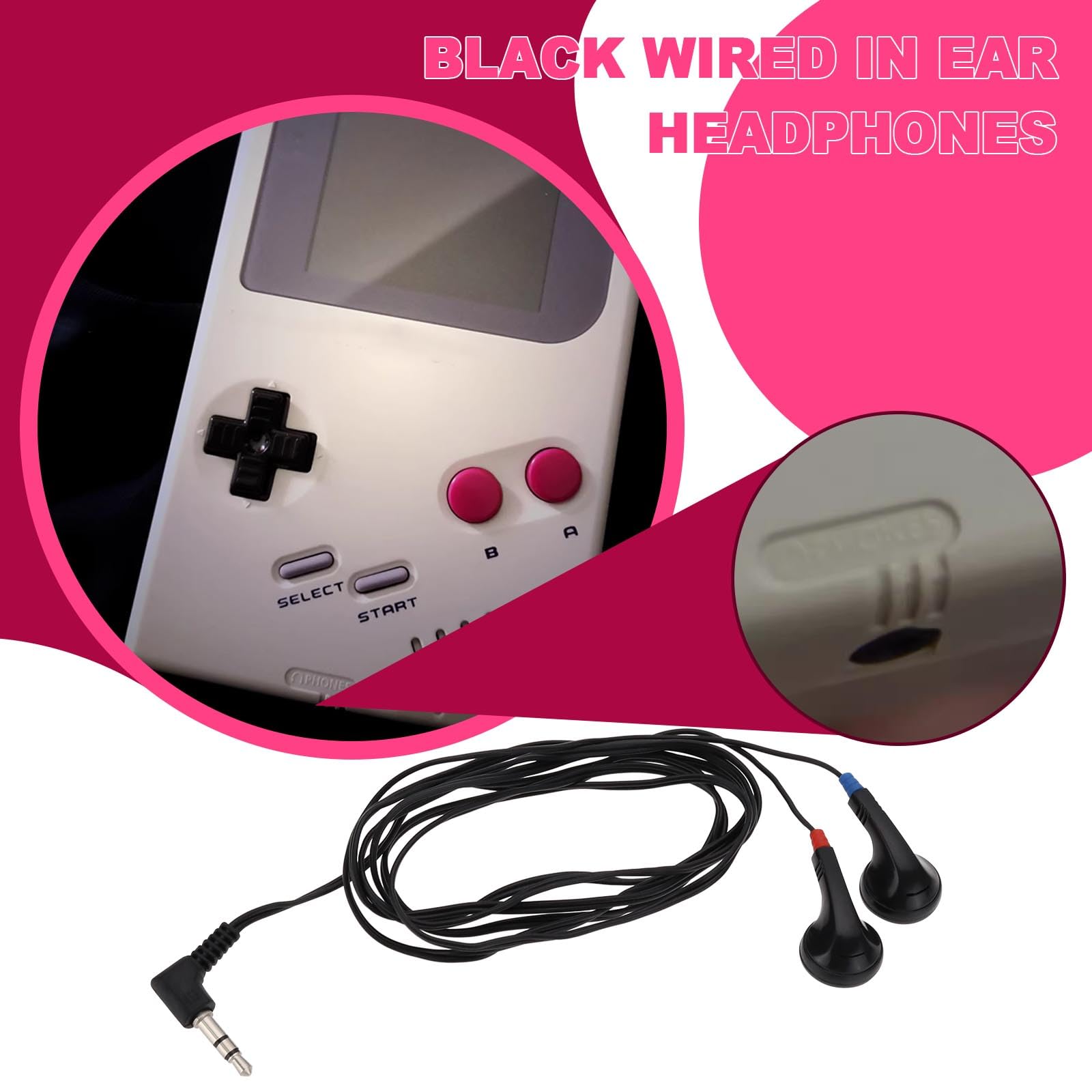 Original Stereo Headphones Wired Earbuds for Nintendo Gameboy Classic - Red & Blue DMG-02 Style 3.5mm Jack Replacement Headphones - Perfect for Gaming, Music & Retro Console Experience