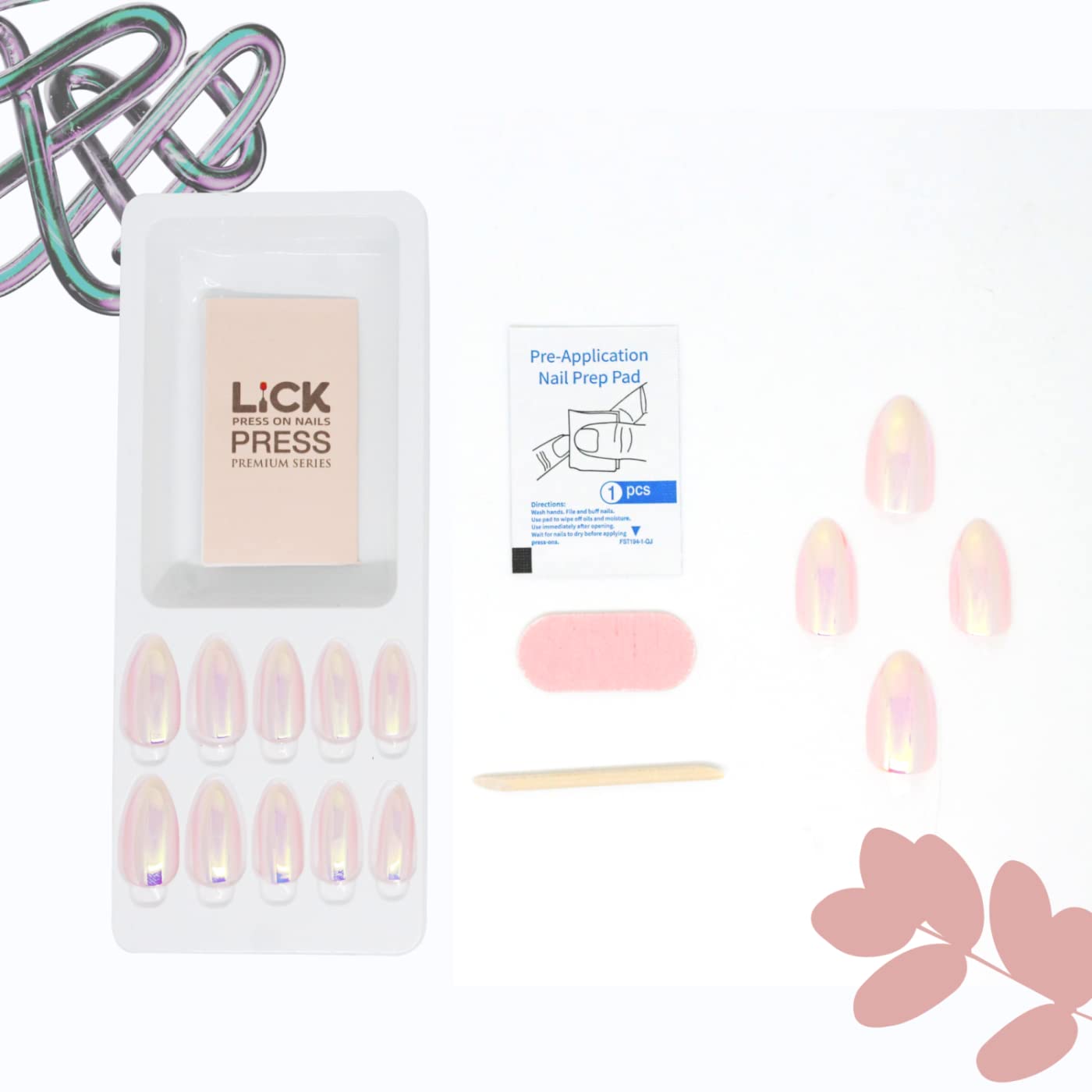 Lick Metallic Artificial Nails Set - 14 Pcs Acrylic Fake Nails for Women & Girls, Reusable Nail Extension Kit with No Glue Needed, Perfect for Parties, Weddings, and Special Occasions