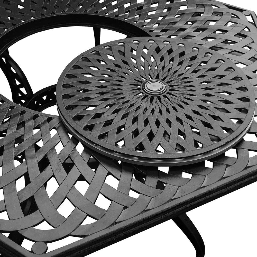 Modern Black Outdoor Hexagon Dining Table with Lazy Susan - 63