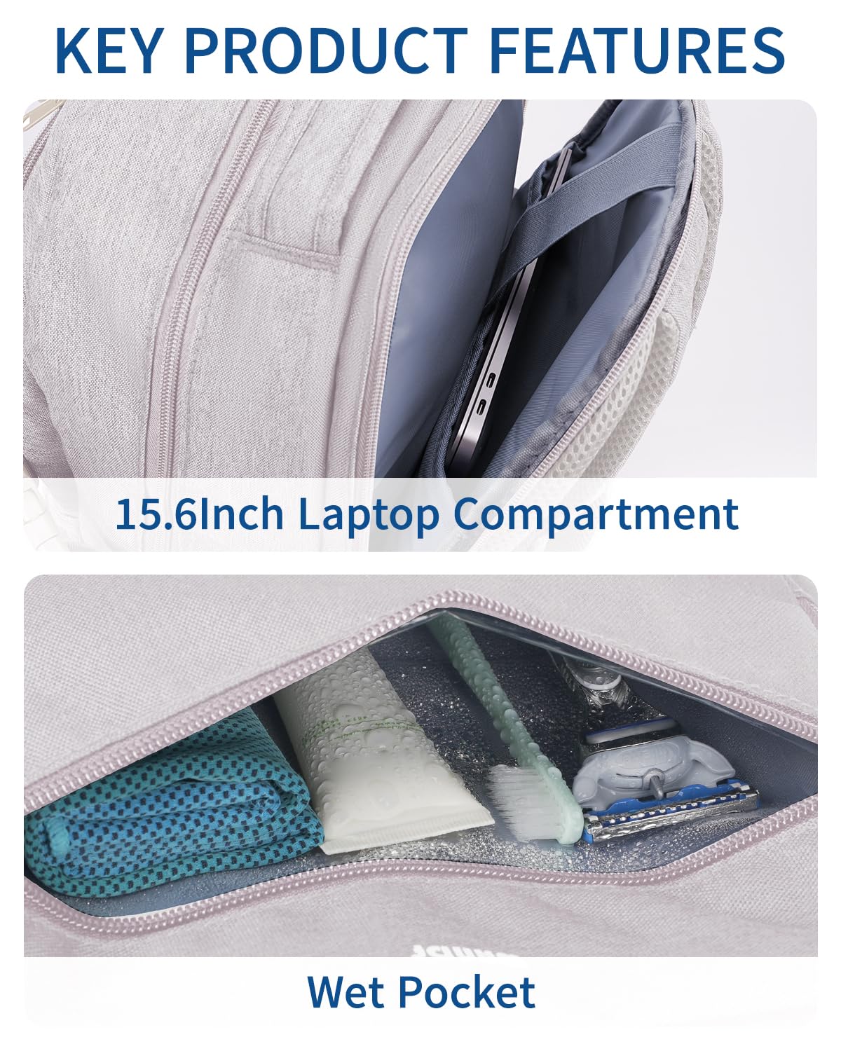 WANDF 15.6 Inch Travel Laptop Backpack with USB Charging Port - Water Resistant Airline Approved Business Backpack for Women & Men - Perfect for Work, School, Commuting & Business Trips (Beige)
