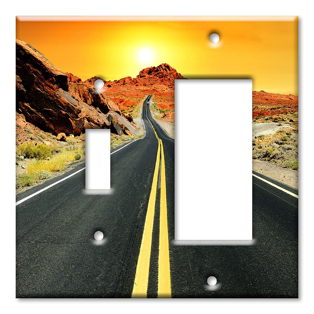 2-Gang Combination Switch Plate Cover - Toggle & Decora Compatible - Route 66 Design - Made in USA - Perfect for Home, Office & Commercial Decor
