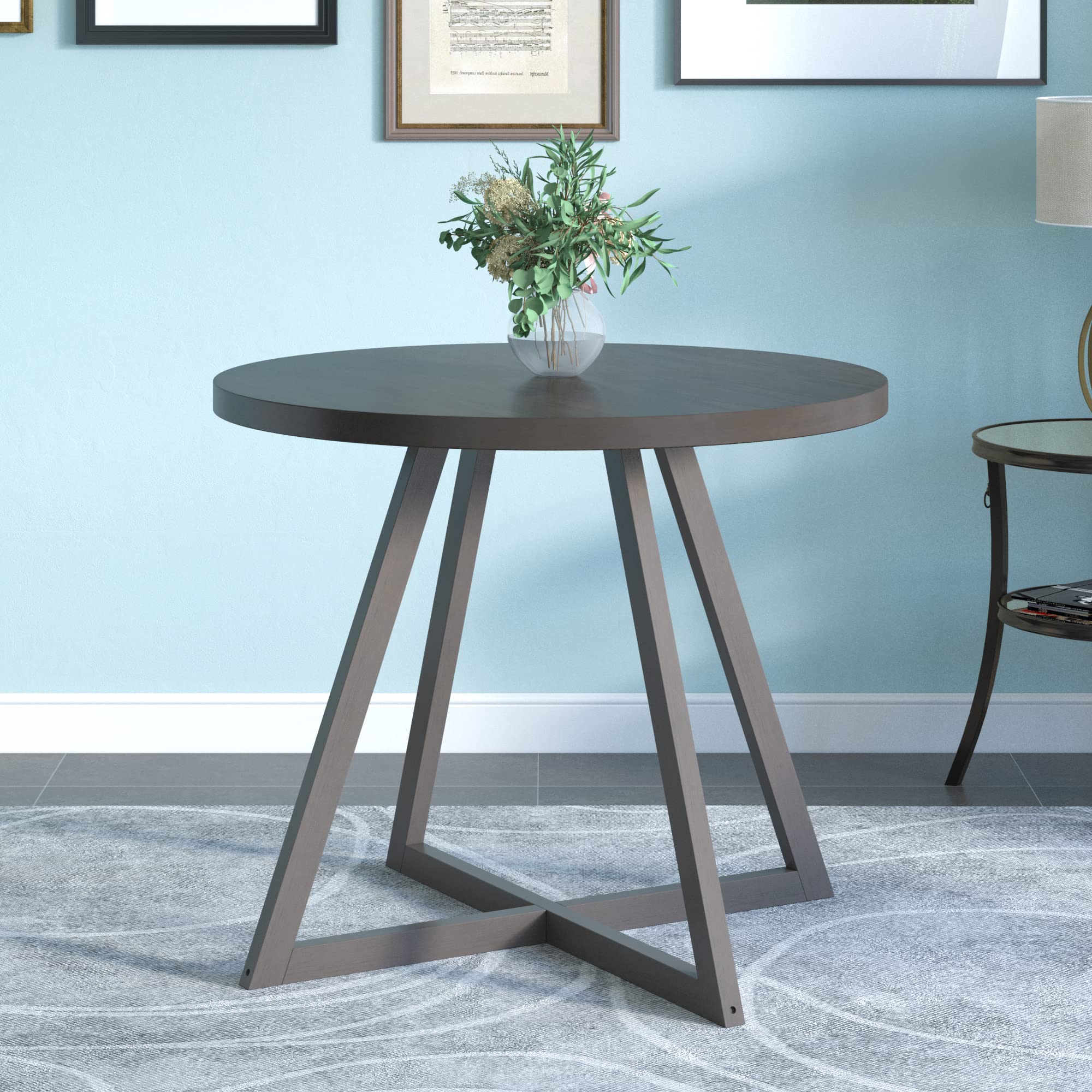 Mid-Century Modern 5-Piece Dining Table Set - Round X-Shape Wood Kitchen Table with 4 Upholstered Chairs, Compact Size for Small Spaces (18.2