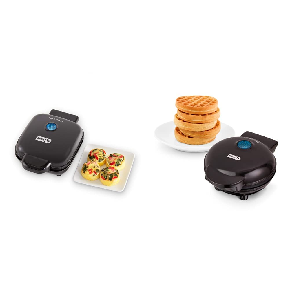 DASH Deluxe Egg Bite Maker with Mini Waffle Maker Bundle - Electric Breakfast Cooker for Egg Bites, Waffles & Pancakes - Perfect for Quick Breakfast, Brunch & Kids Meals at Home