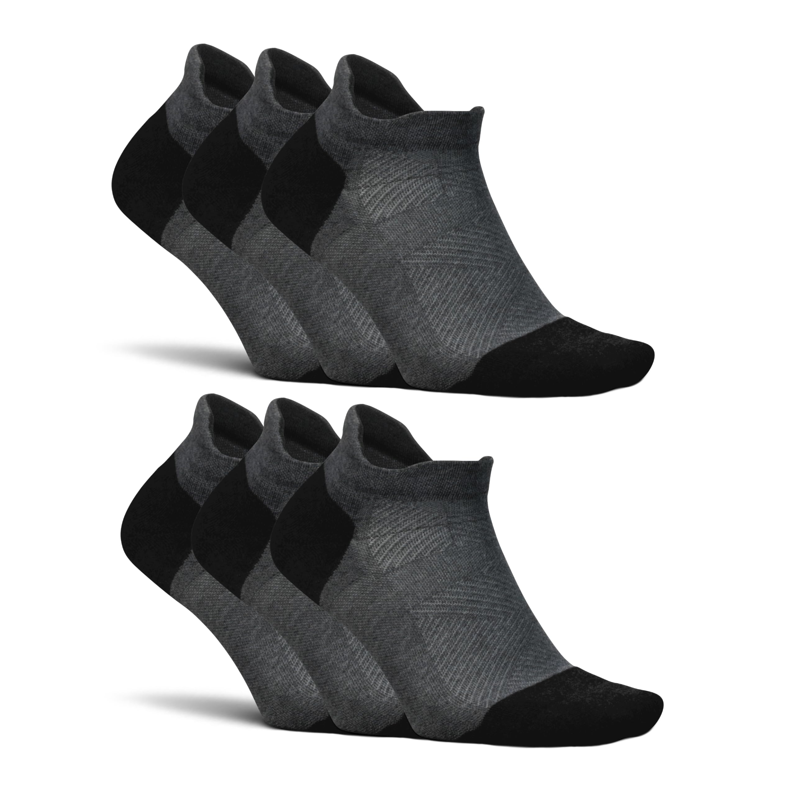 Feetures Elite Max Cushion No Show Tab Ankle Socks for Running & Sports - Breathable Athletic Socks with Targeted Compression - Gray (6-Pair Pack) - Perfect for Marathon Training, Gym Workouts & Active Lifestyle