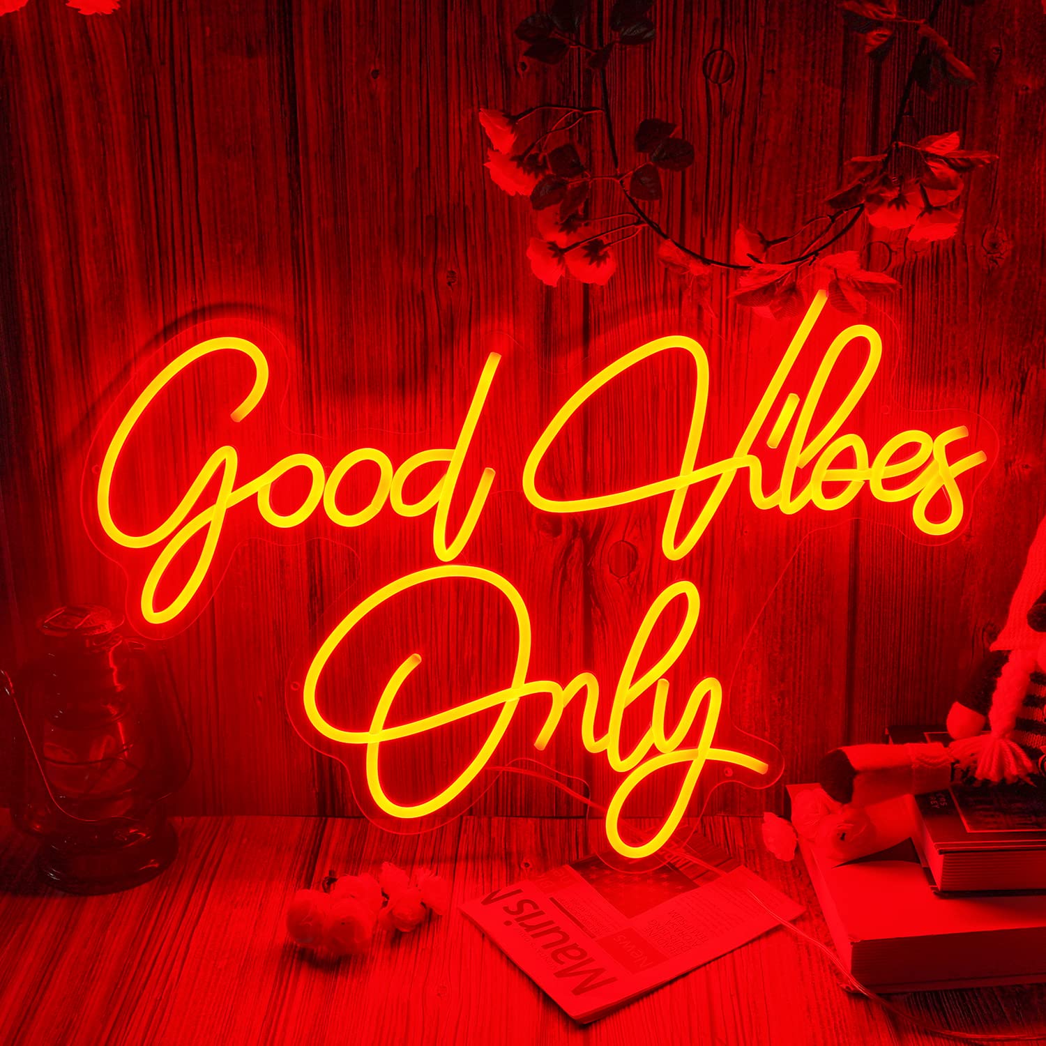 Good Vibes Only Neon Sign Light - Vibrant Wall Art Decor for Home, Bar, Pub & Party | Perfect Gift for Christmas & Rave Events | Red LED Neon Wall Decoration for Apartment & Club