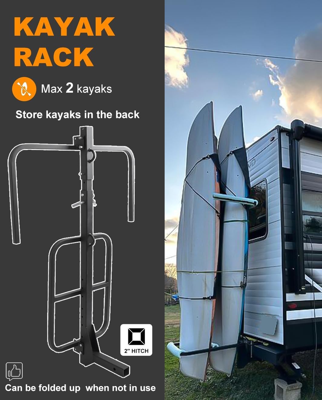 Upgraded Heavy Duty RV Truck Kayak Rack - Vertical SUP & Kayak Carrier for Secure Transport - Perfect for Camping, Road Trips & Water Sports Adventures