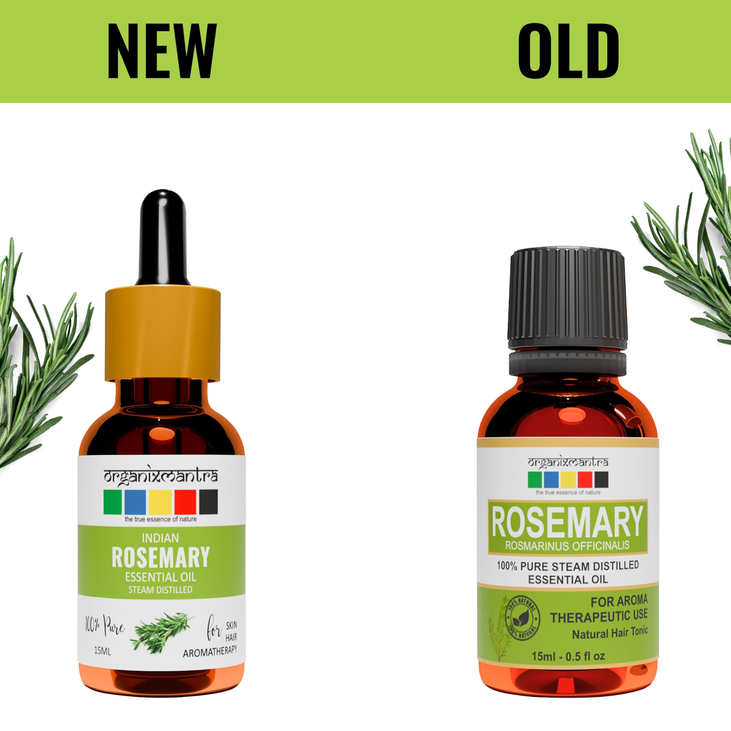Organic Rosemary Essential Oil for Hair Growth & Skin Care - 100% Pure, Natural, Steam Distilled - 15ml Bottle - Perfect for Aromatherapy, DIY Beauty Products & Relaxation
