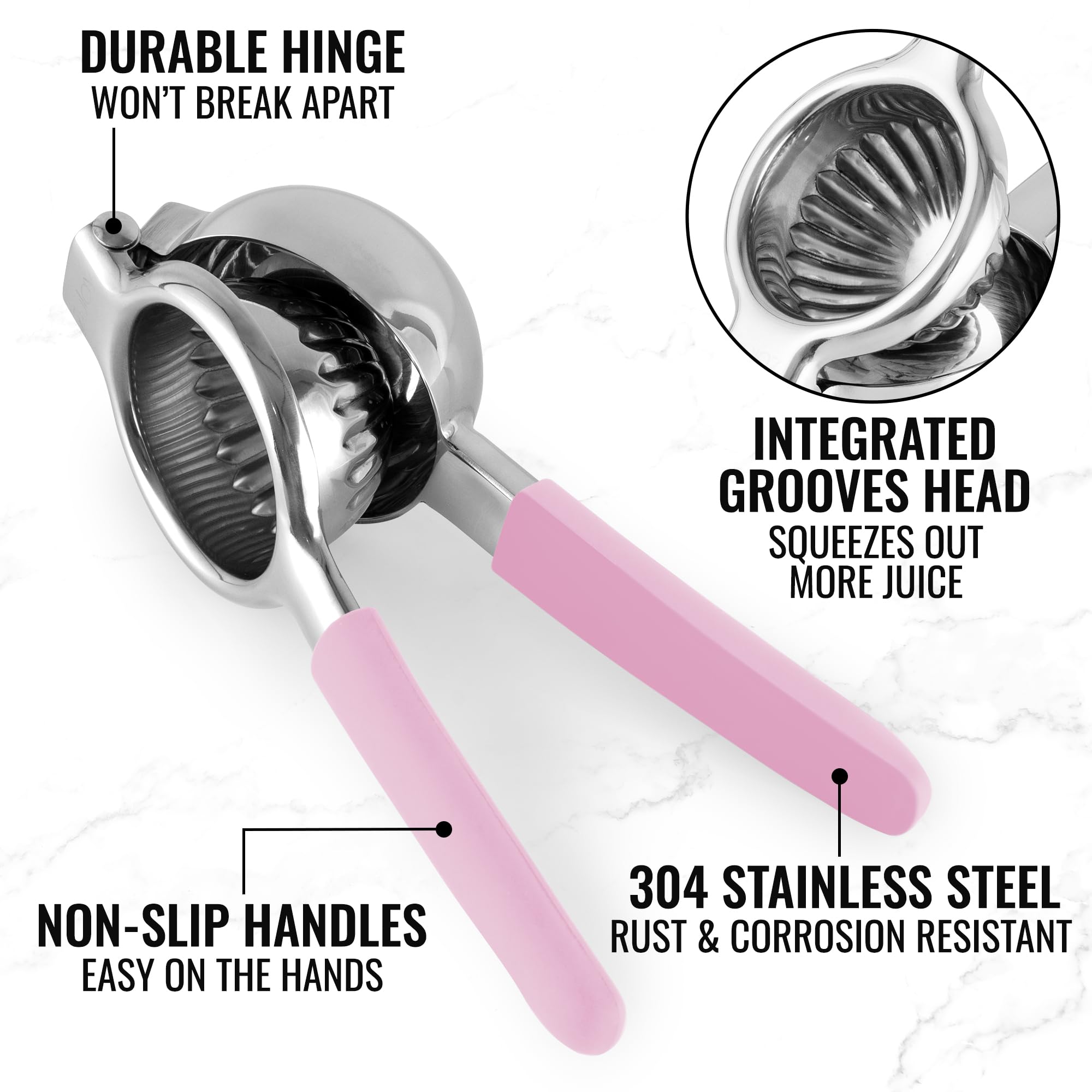 Premium Stainless Steel Lemon Squeezer - Heavy Duty Manual Citrus Press Juicer with Solid Metal Bowl & Food Grade Silicone Handles - Large Lime & Orange Squeezer (Pink) - Perfect for Fresh Juice Bars, Home Kitchens & Cocktail Making