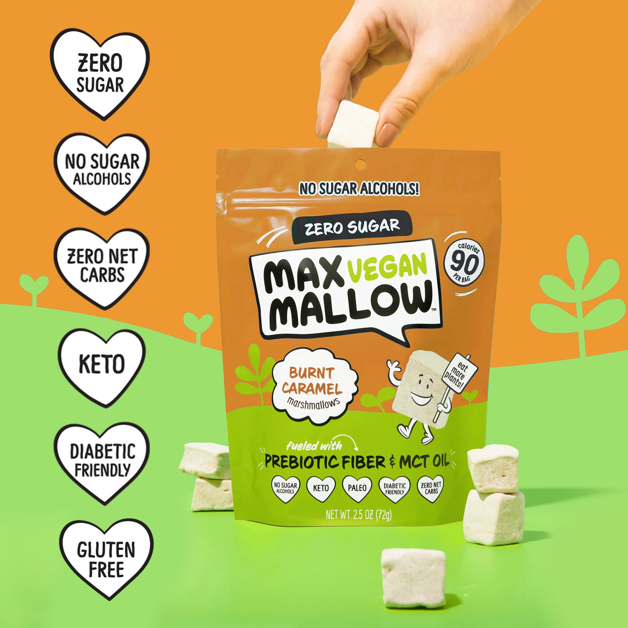 Max Mallow Vegan Sugar-Free Marshmallows 3-Pack | Keto, Paleo & Plant-Based | Perfect for S'mores, Hot Cocoa, Baking & Low-Carb Diets | Zero Sugar, MCT Oil Infused, Burnt Caramel Flavor | Camping Treats, Dessert Toppings & Healthy Snacking