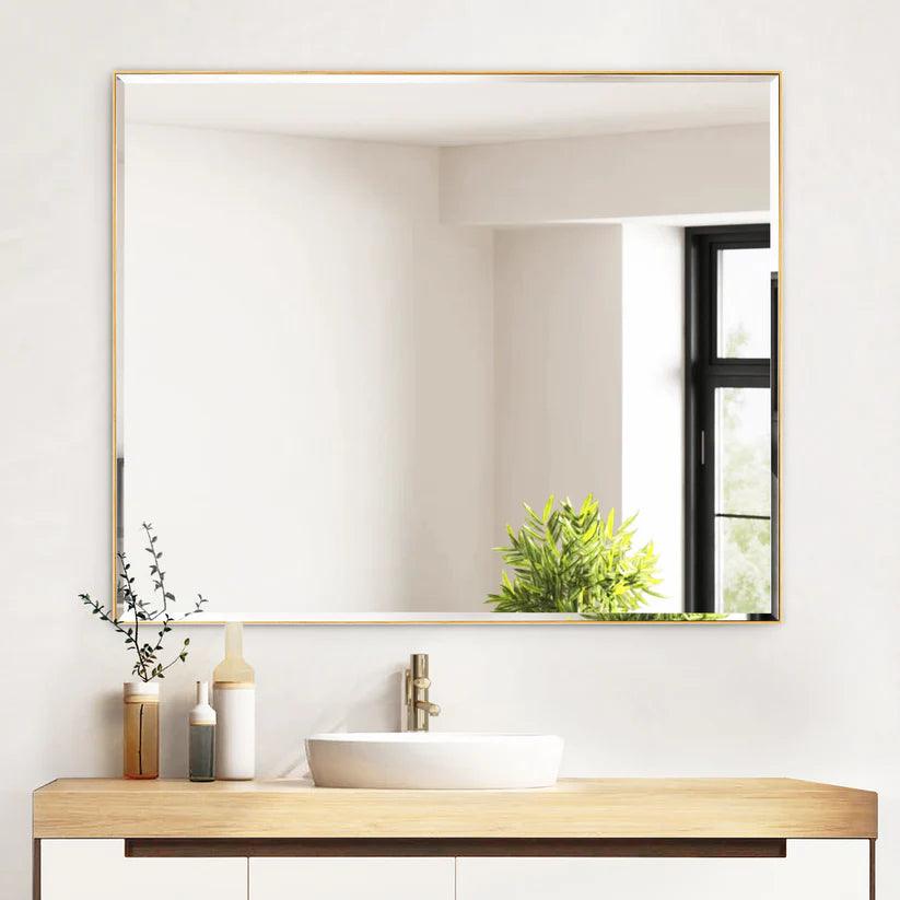 Modern Black Aluminum Framed Beveled Wall Mirror - Sleek Home Decor for Living Room, Bedroom & Entryway - Shatter-Resistant Glass with Stylish Reflections