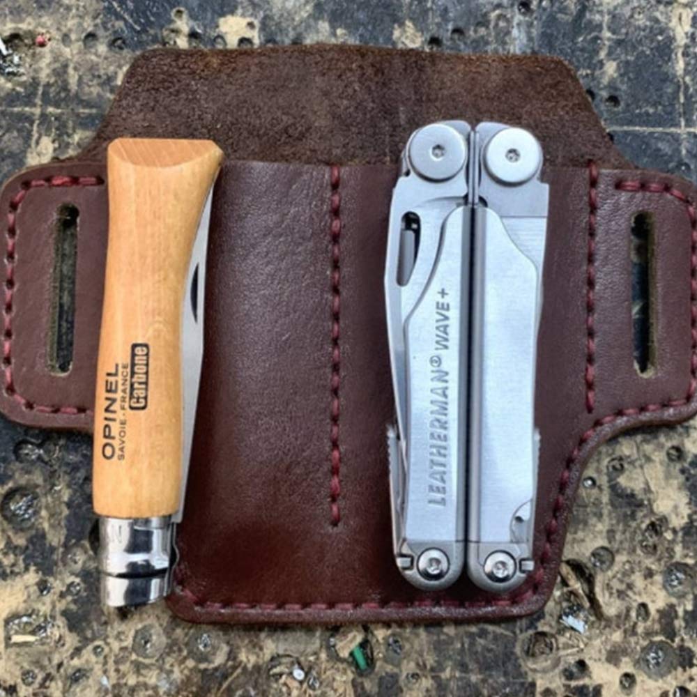 Vintage EDC Survival Kit - Tactical Multi-Tool Set with PU Leather Pouch, Includes Lighter, Flashlight, Knife & Pliers | Compact Carry for Outdoor Adventures, Camping & Everyday Use