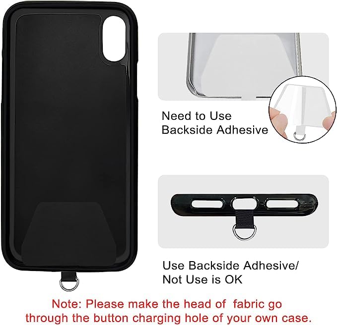 Takyu 2 Pack Cell Phone Lanyard with 4 Detachable Fabric Pads & Carabiner - Universal Phone Tether for Most Smartphones with Full Coverage Cases (Black) - Perfect for Work, Travel, and Outdoor Activities