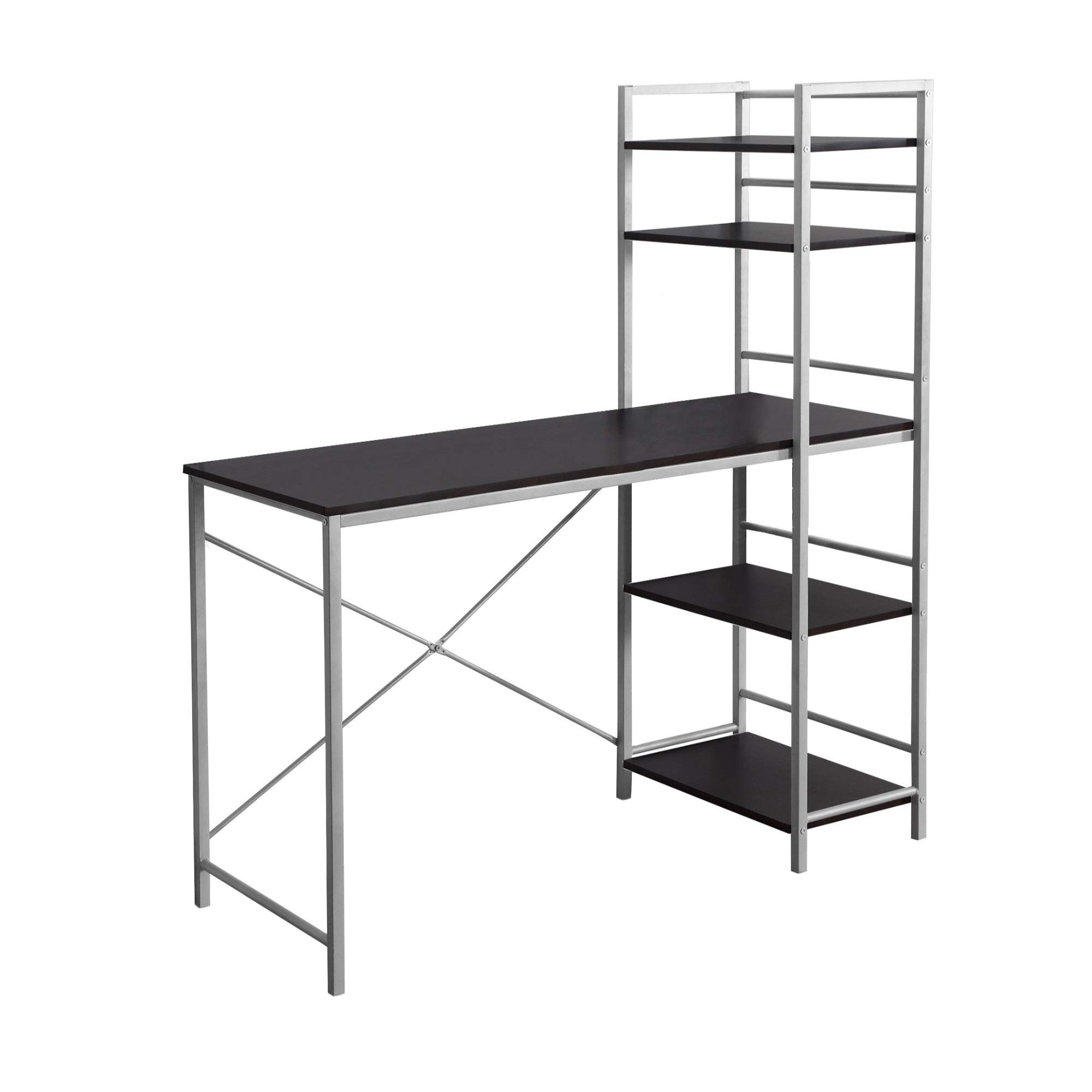 Ergode 48 Inch Computer Desk with Espresso Wood Top and Silver Metal Frame - Home Office Desk for Work, Study, and Gaming