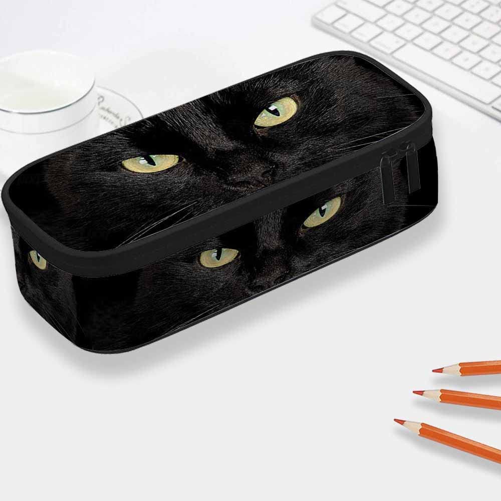 Yekiua Black Cat Pencil Case - Cute Cat Face Design with Big Eyes, Large Capacity School & Office Organizer - Perfect for Students, College Supplies & Makeup Storage