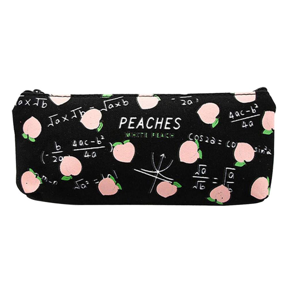 Kaaka Canvas Pencil Case - Cute Peach Zippered Stationery Organizer for School, Office & Travel | Makeup Pouch, Coin Purse, Student Gift (Style 2) | Perfect for Backpack Organization & Daily Essentials Storage