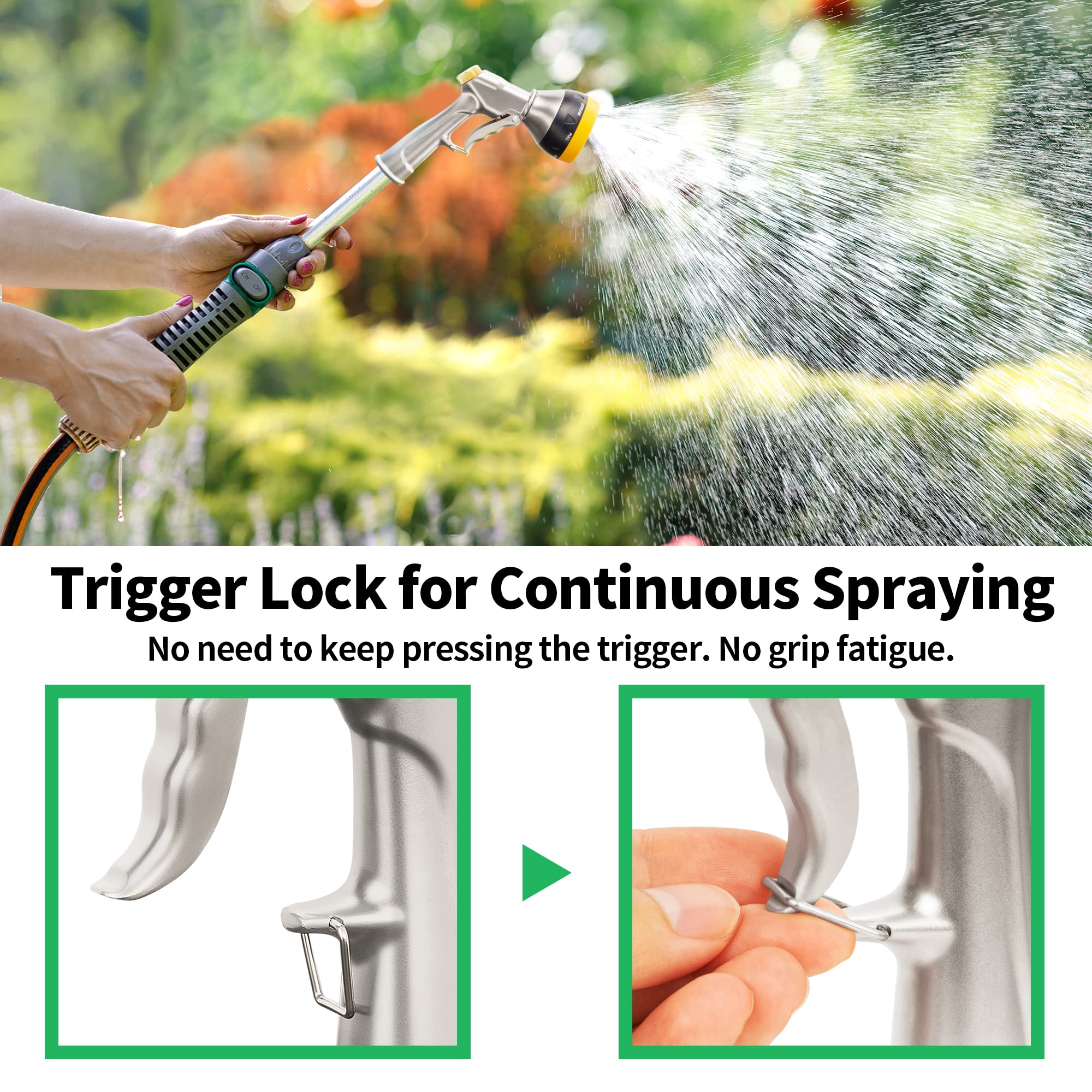 AUTOMAN Heavy Duty Metal Garden Hose Nozzle - 7 Adjustable Spray Patterns, High Pressure Water Sprayer for Plants, Lawns, Cars & Pets - Perfect for Watering Gardens, Washing Vehicles and Pet Cleaning