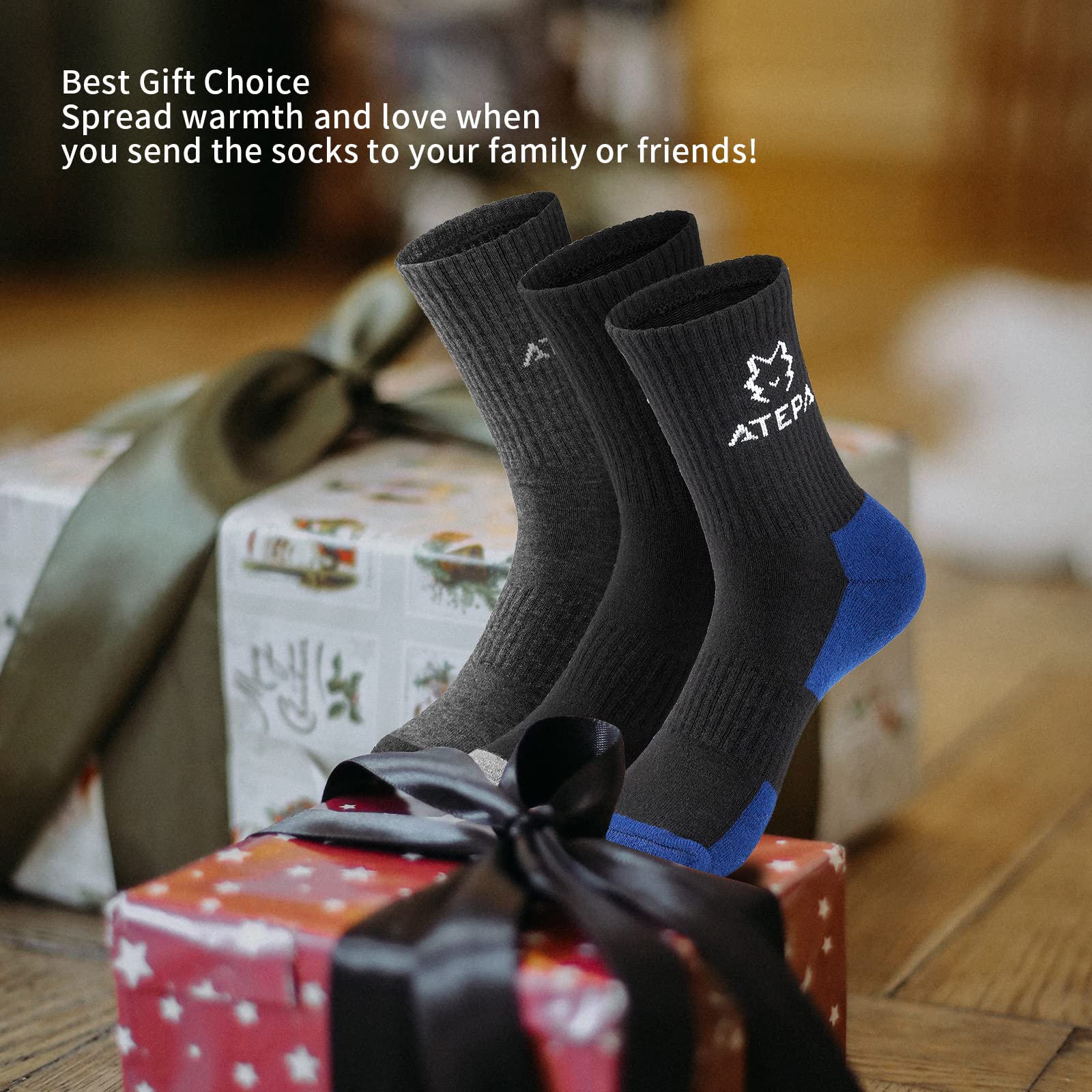 ATEPA Merino Wool Hiking Socks for Men & Women - Warm Thermal Outdoor Socks for Winter Trekking, Camping & Snow Sports (1/3/6 Pairs)