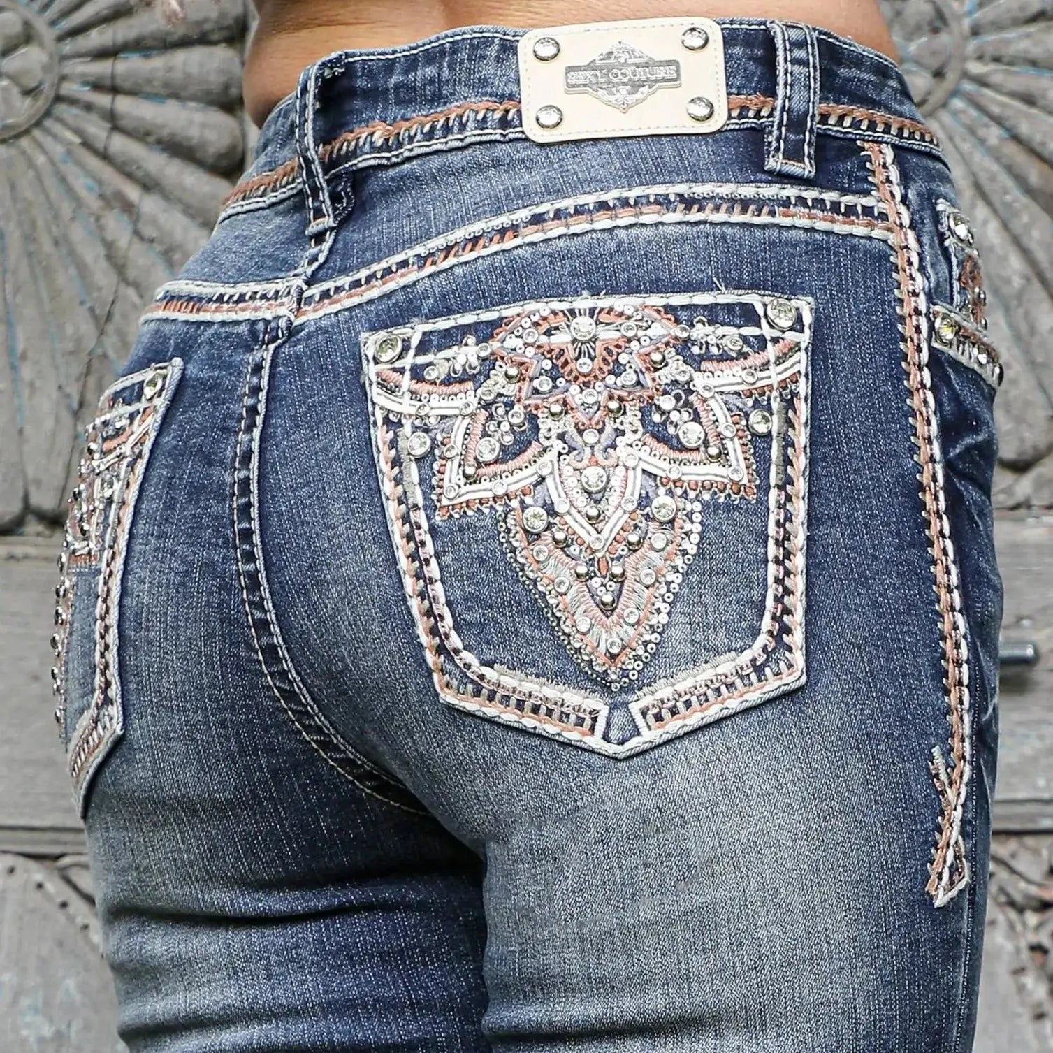 Women's Embellished Mid Rise Bootcut Jeans - Stretch Denim Pants with Rhinestone Details for Casual & Night Out