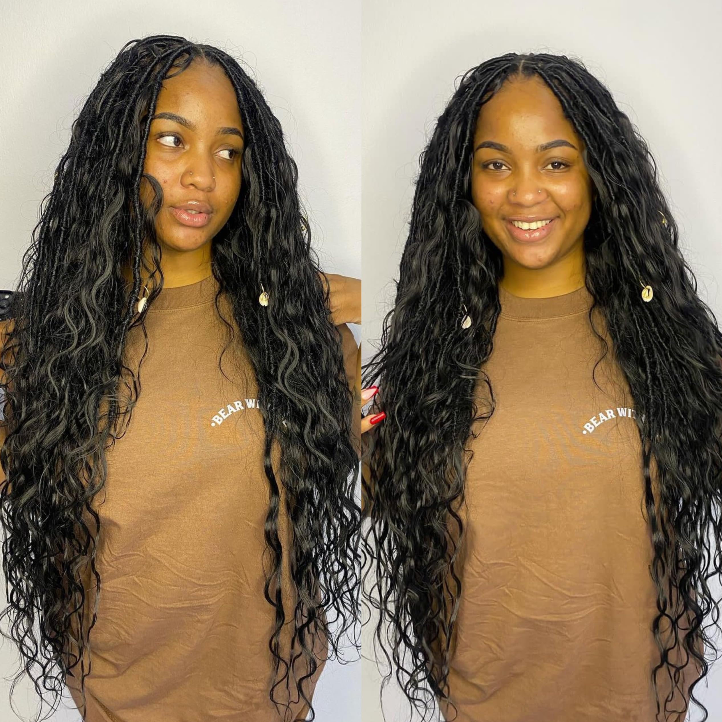 Boho Faux Locs Crochet Braiding Hair - 22 Inch Human Hair Extensions with Loose Wave Curls & Full Ends (48 Strands, Natural Color) for Black Women - Perfect for Protective Styling, Weddings & Everyday Wear
