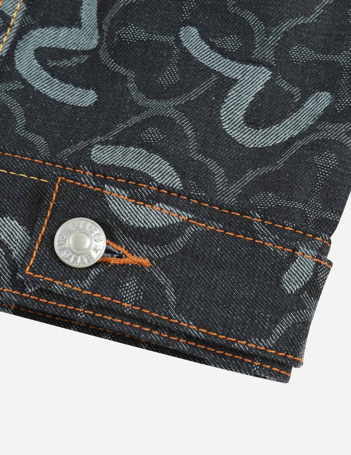 Vintage Allover Seagull & Kamon Jacquard Relaxed Fit Denim Jacket for Men & Women | Casual Streetwear, Spring Fall Layering, Retro Fashion Outfit