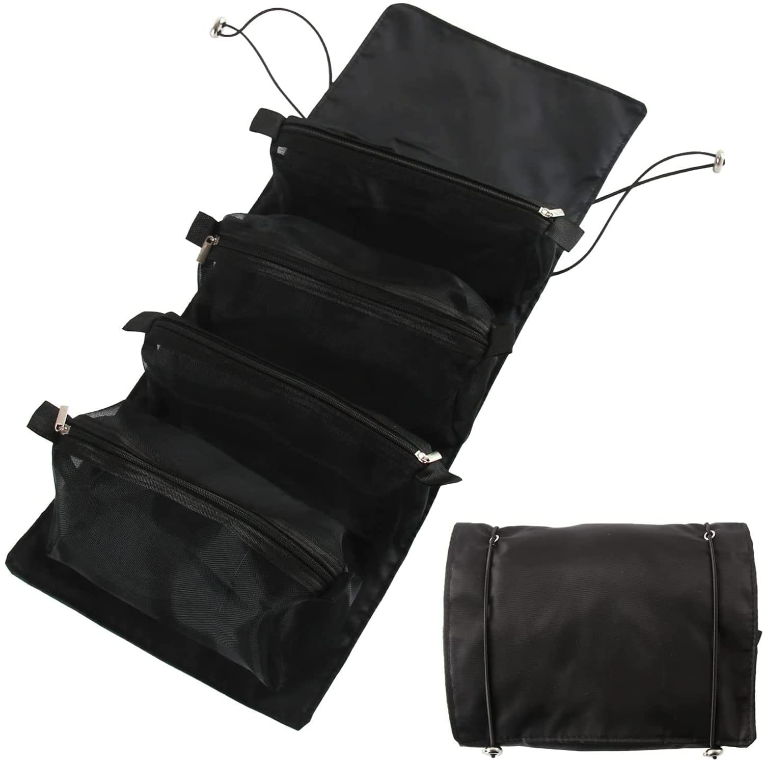 Raggle 4-in-1 Foldable Travel Toiletry Bag with Detachable Makeup Pouch - Waterproof Cosmetic Organizer for Women (Black) | Perfect for Vacation, Gym & Business Trips