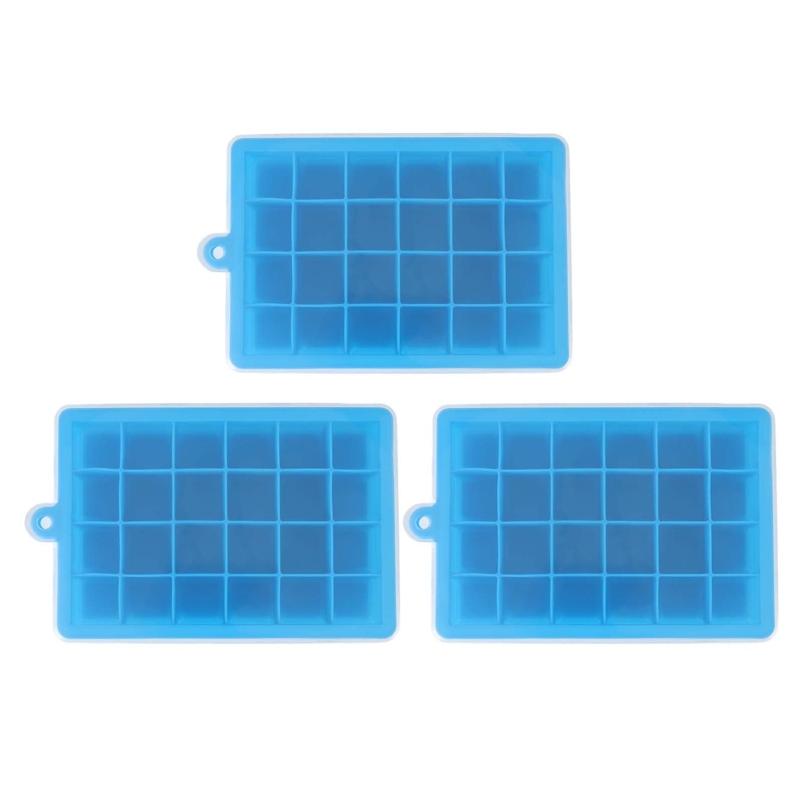 3PCS Reusable Silicone Ice Cube Trays with Lid - 24 Grids BPA Free Ice Cube Molds for Cocktails, Whiskey & Cold Drinks - Easy Demold, Dishwasher Safe for Home, Bar & Party Use (Blue)
