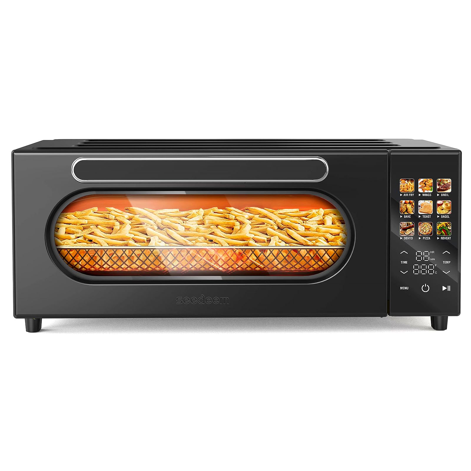 SEEDEEM 10-in-1 Air Fryer Toaster Oven with Convection, 15L Capacity - LCD Touch Screen, 1800W Countertop Oven for Baking, Roasting, Dehydrating - Includes 4 Accessories (Black) | Perfect for Small Kitchens, Dorms & RV Cooking